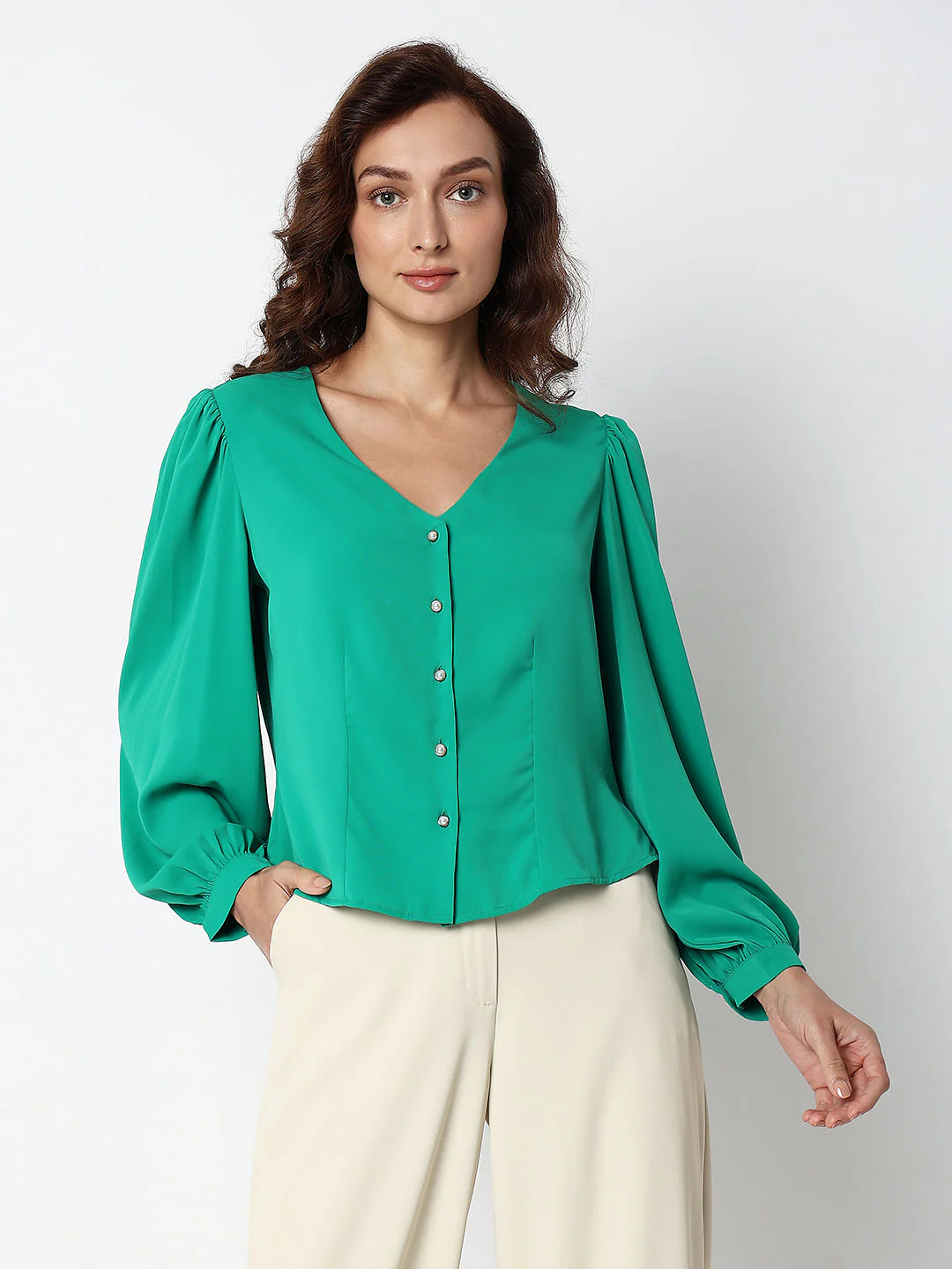 Green V-Neck Top - Image 2