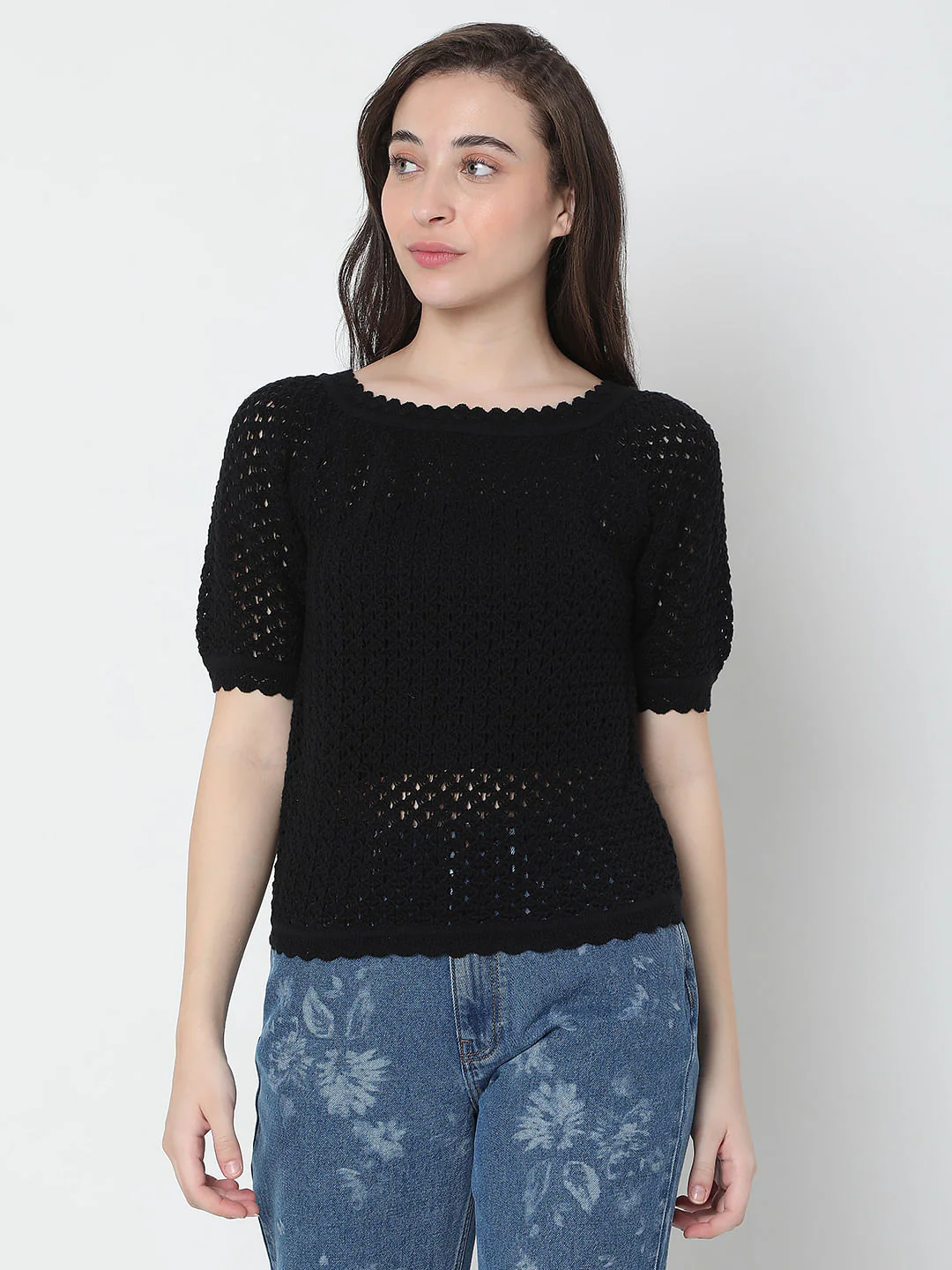 Black Schiffli Knit Top - Image 2