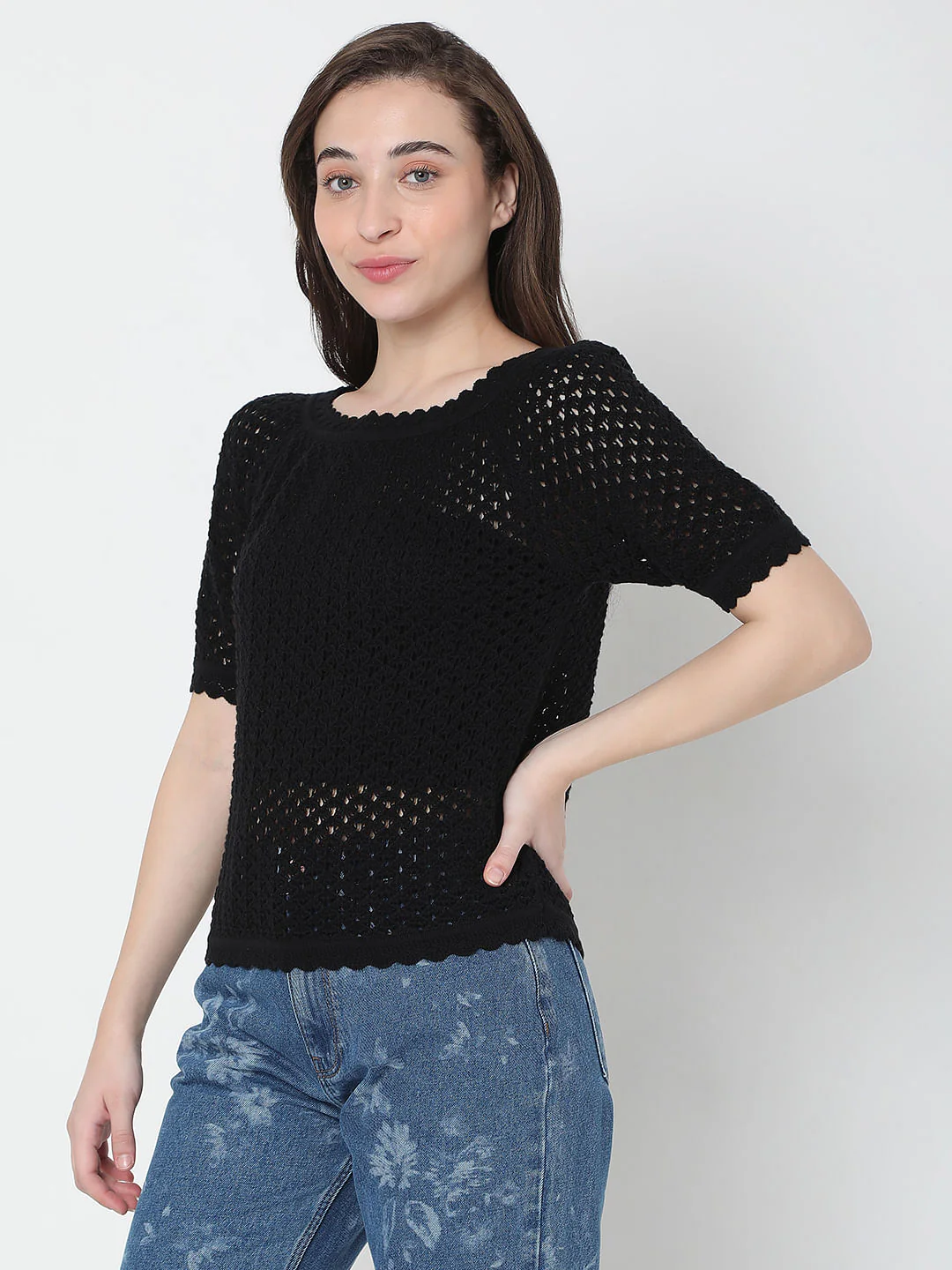 Black Schiffli Knit Top - Image 3