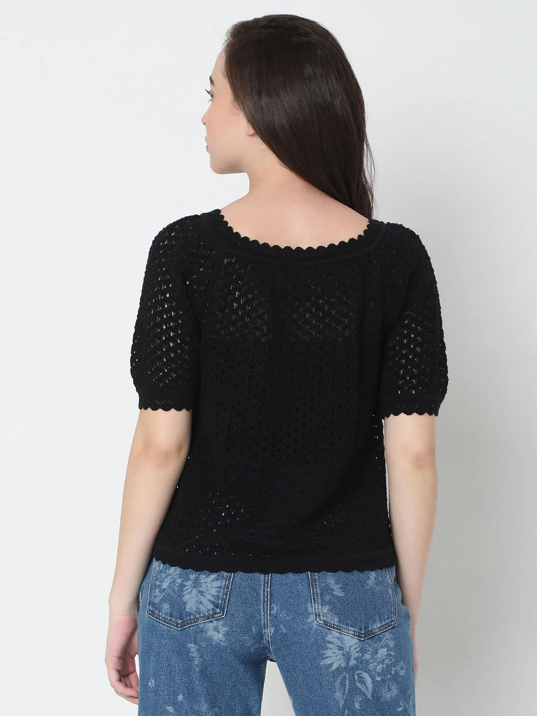 Black Schiffli Knit Top - Image 4