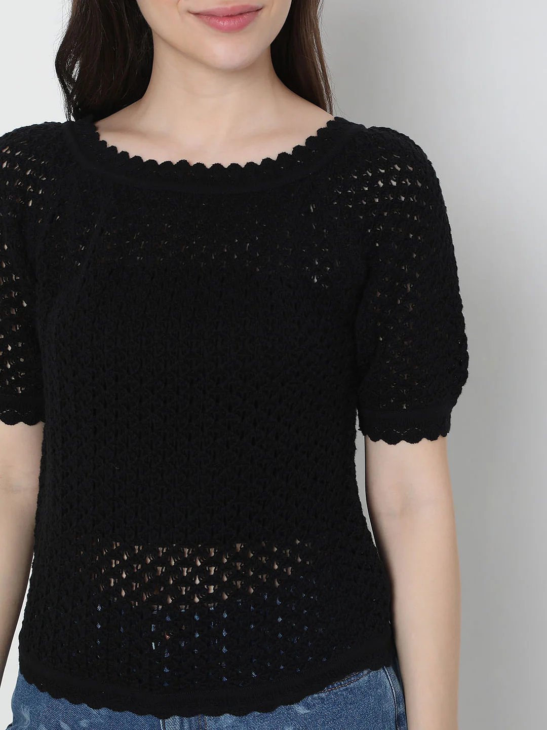 Black Schiffli Knit Top - Image 6