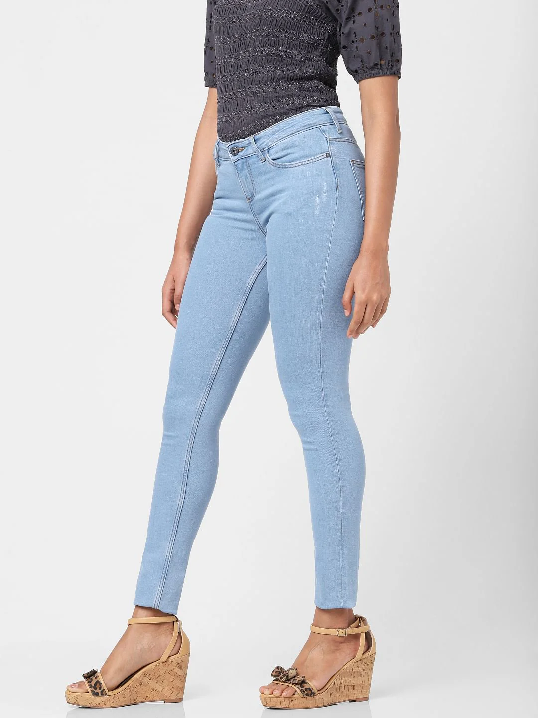 Light Blue Mid Rise Skinny Jeans - Image 2