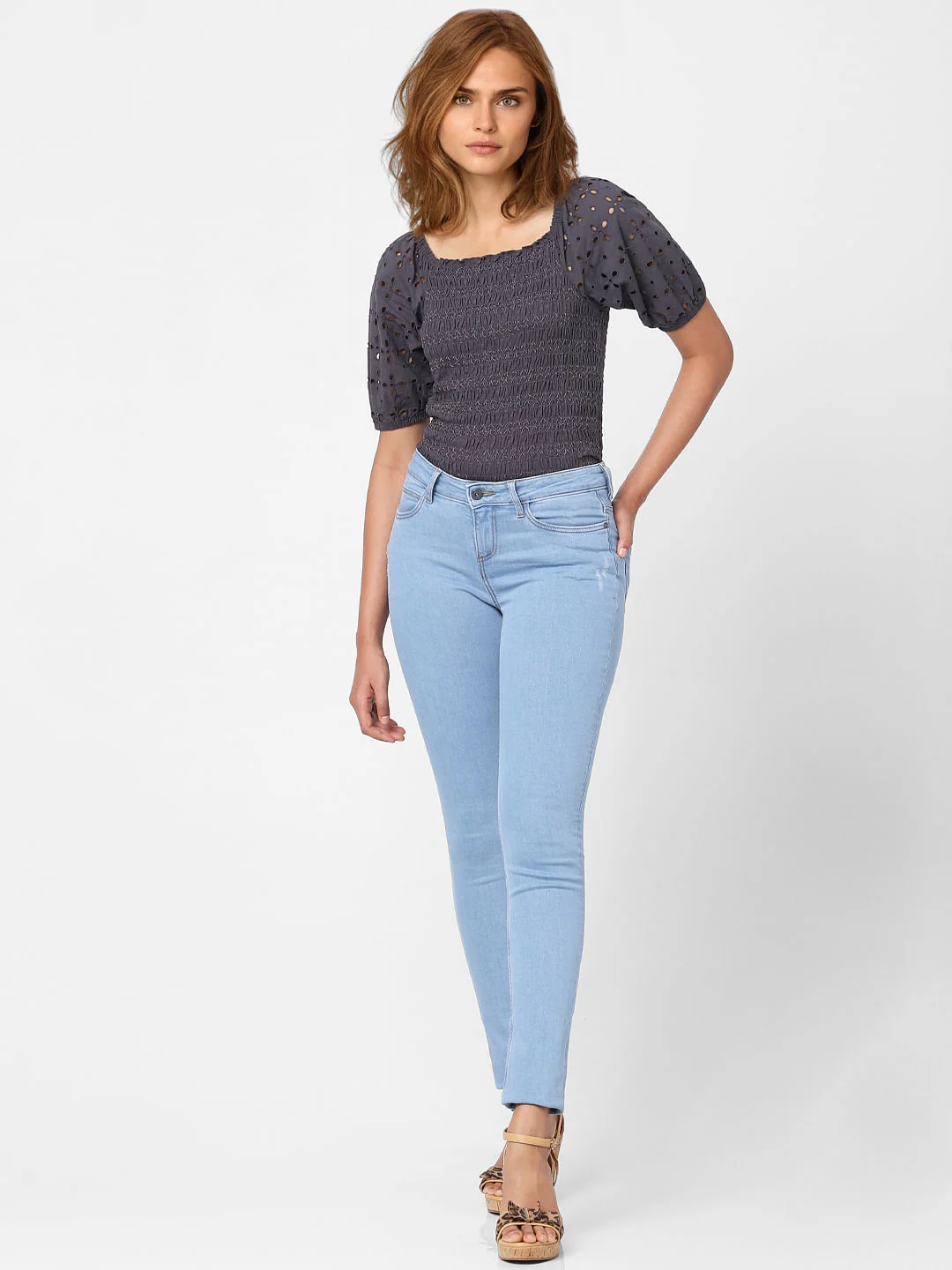 Light Blue Mid Rise Skinny Jeans - Image 4