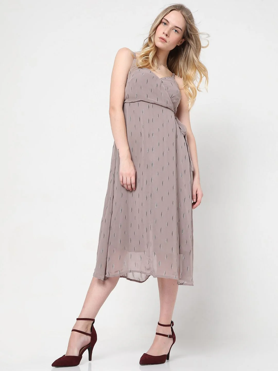 Greige Printed Midi Dress