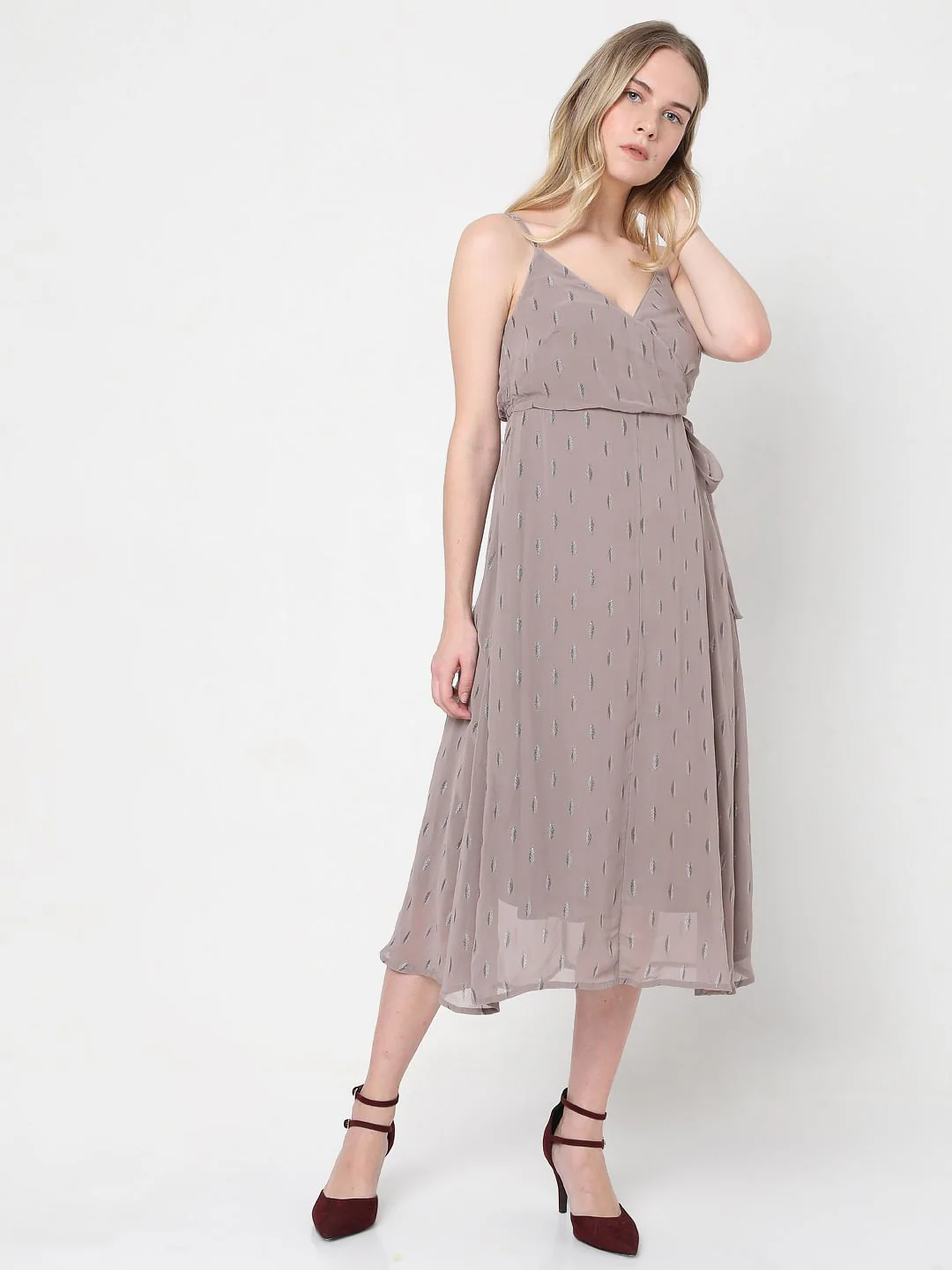 Greige Printed Midi Dress - Image 2