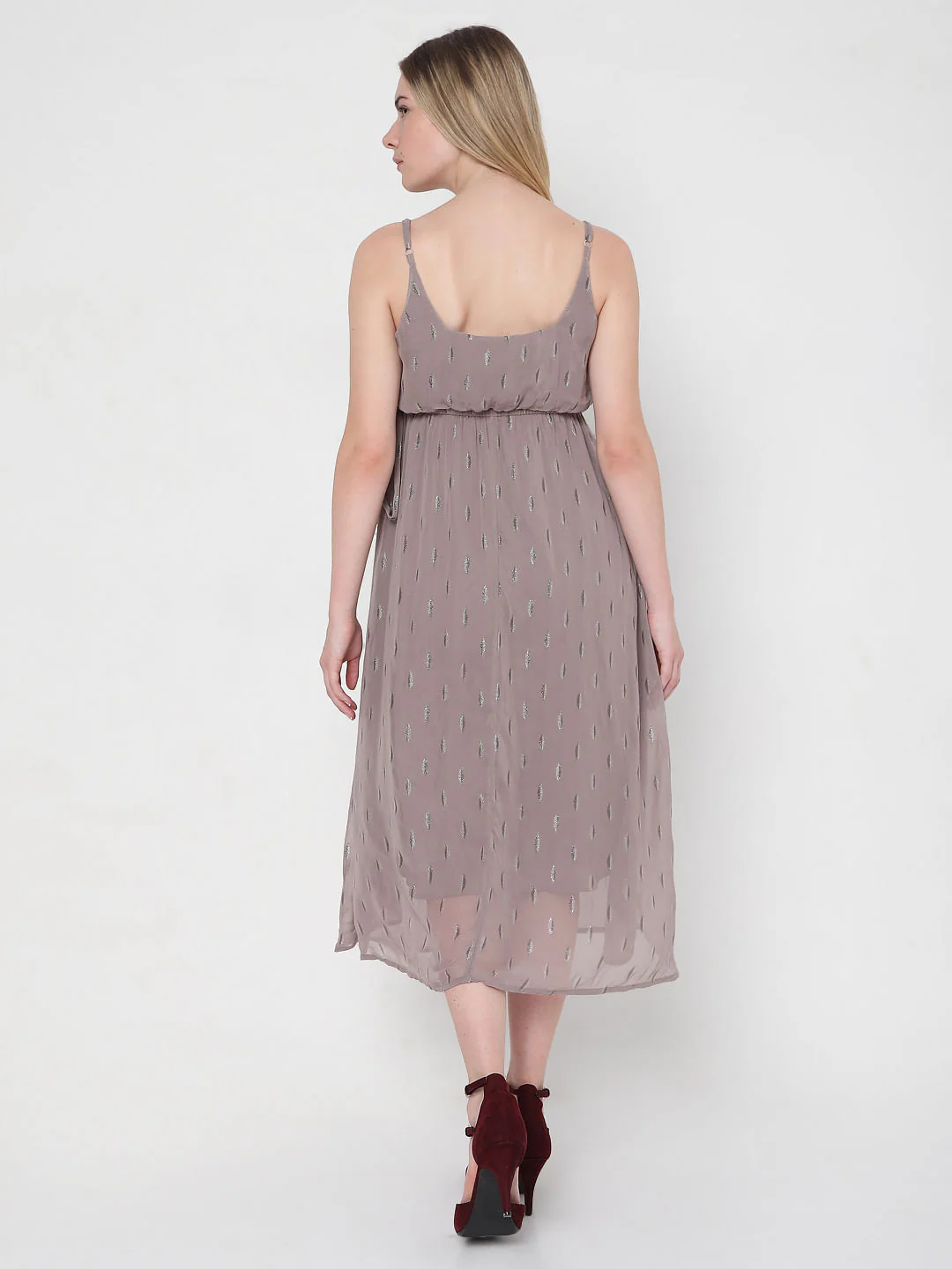 Greige Printed Midi Dress - Image 4
