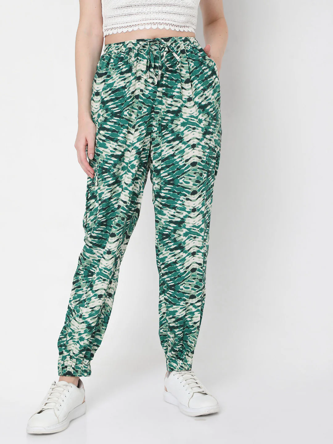 Green Abstract Print Co-Ord Set Pants - Image 2