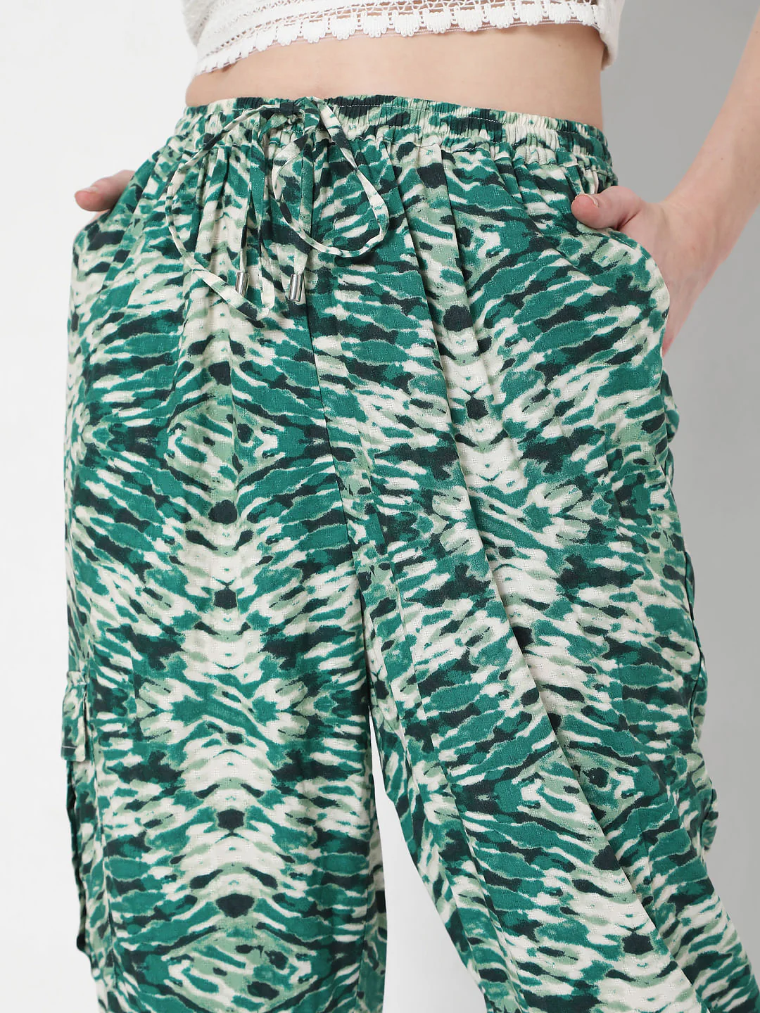 Green Abstract Print Co-Ord Set Pants - Image 5
