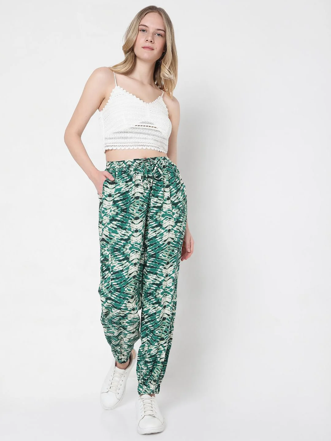 Green Abstract Print Co-Ord Set Pants - Image 6