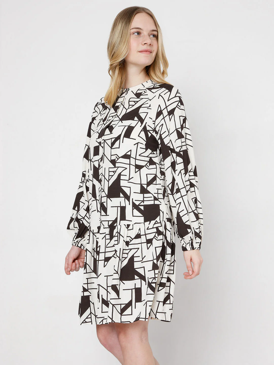 Off White & Black Printed Shirt Dress - Image 3
