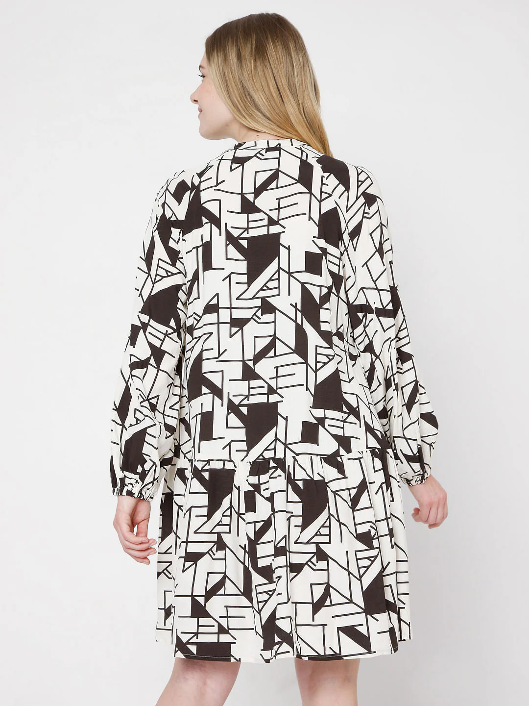 Off White & Black Printed Shirt Dress - Image 4