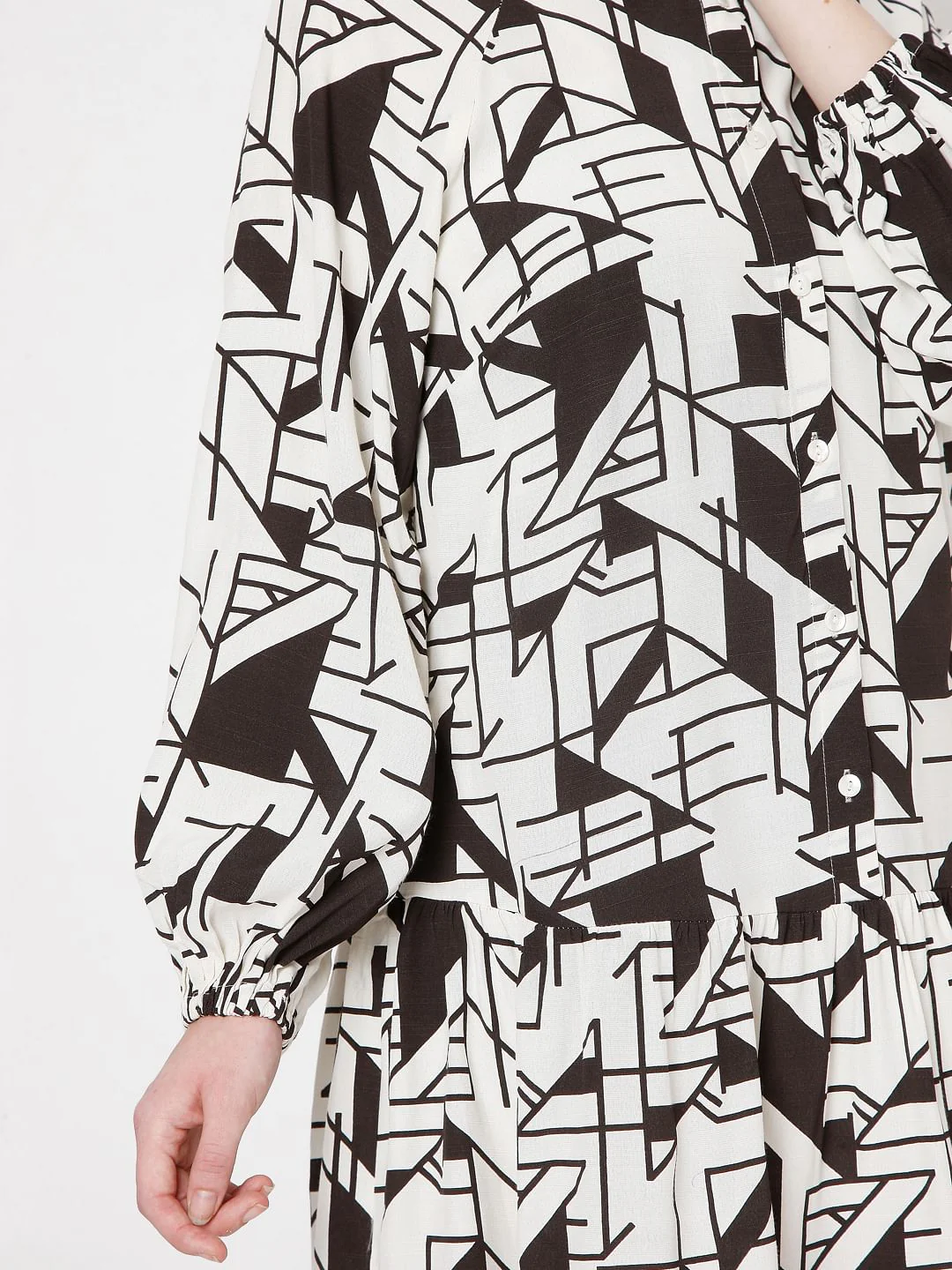 Off White & Black Printed Shirt Dress - Image 6