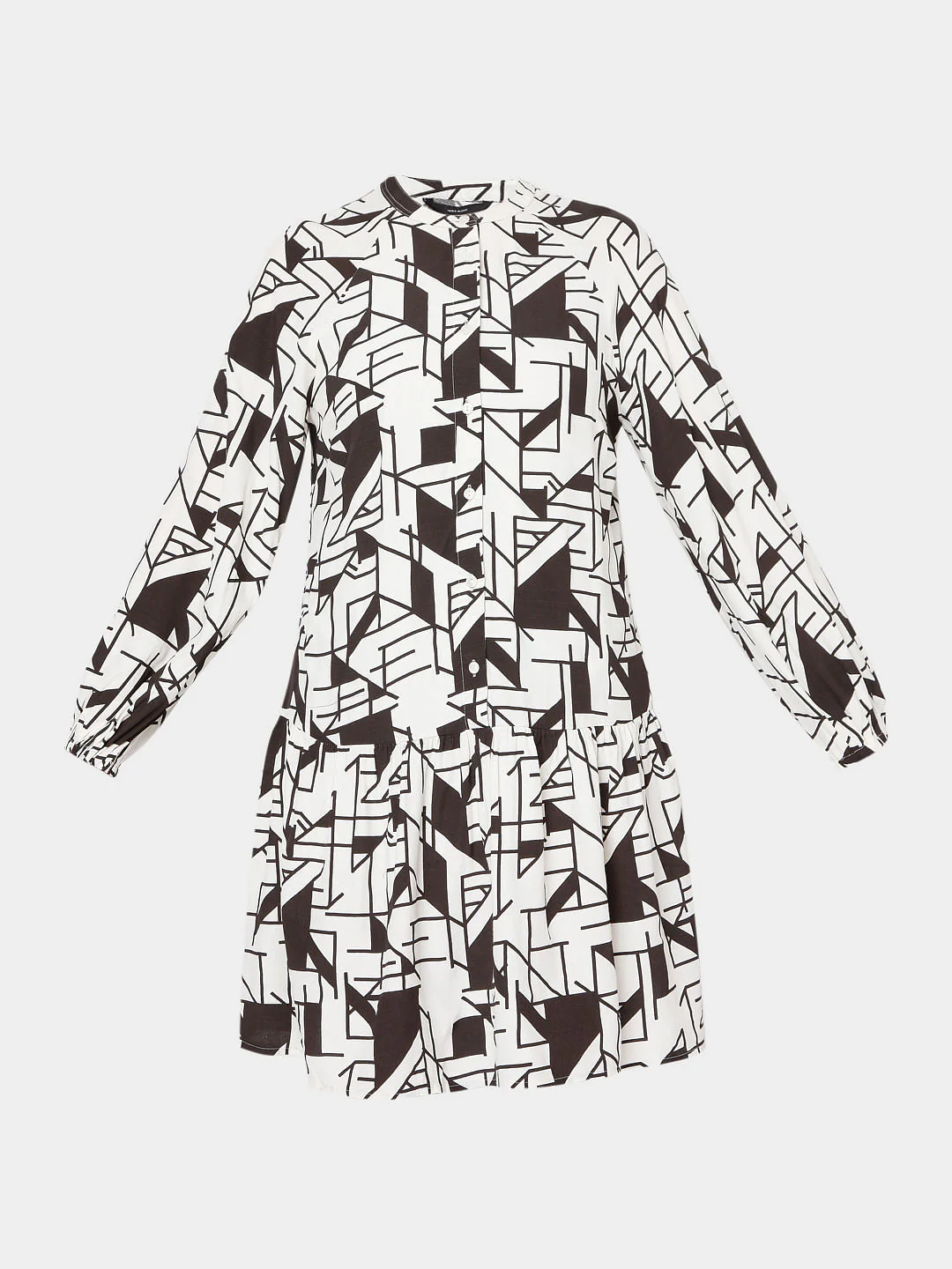 Off White & Black Printed Shirt Dress - Image 7