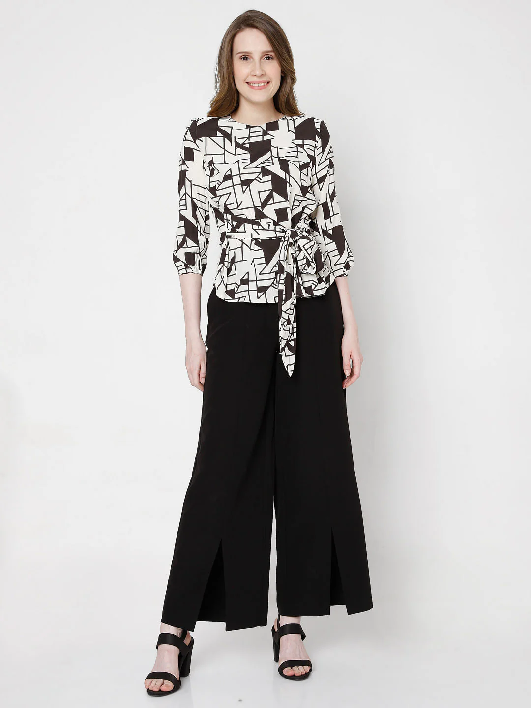 Off White Printed Tie Up Top - Image 5