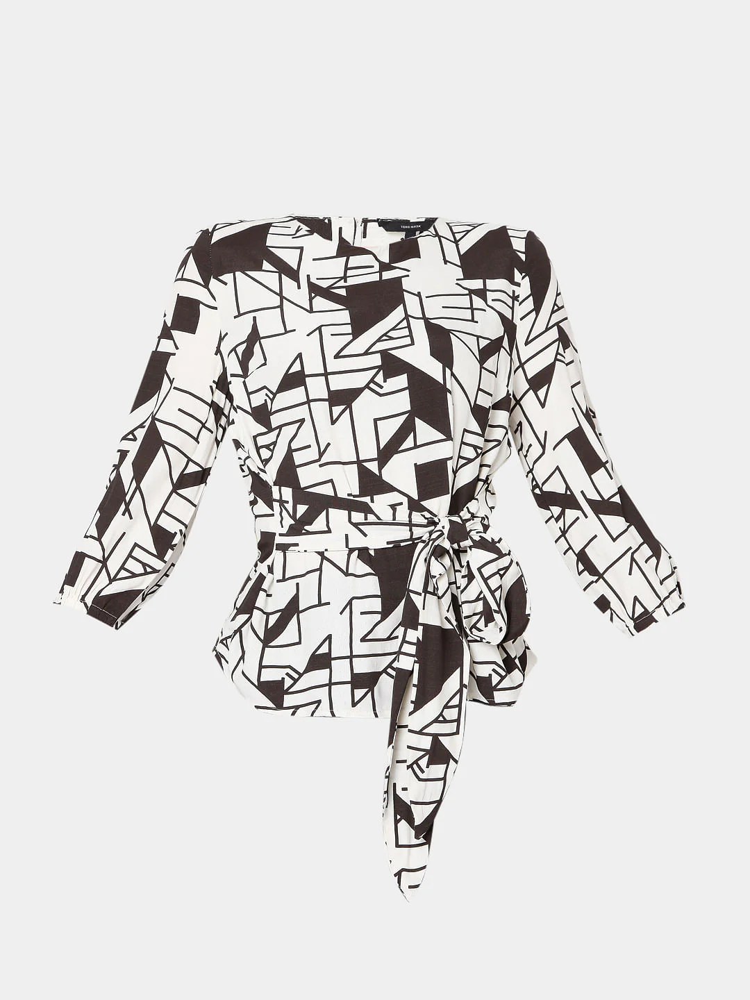 Off White Printed Tie Up Top - Image 7