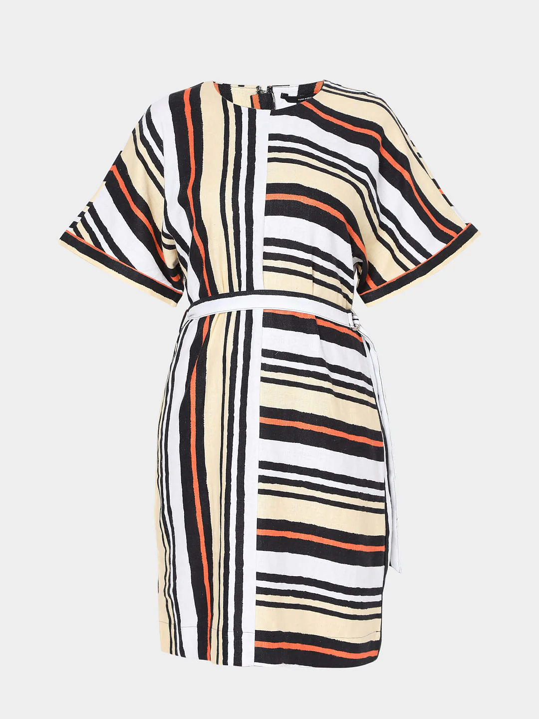 White Asymmetrical Striped Fit & Flare Dress - Image 7