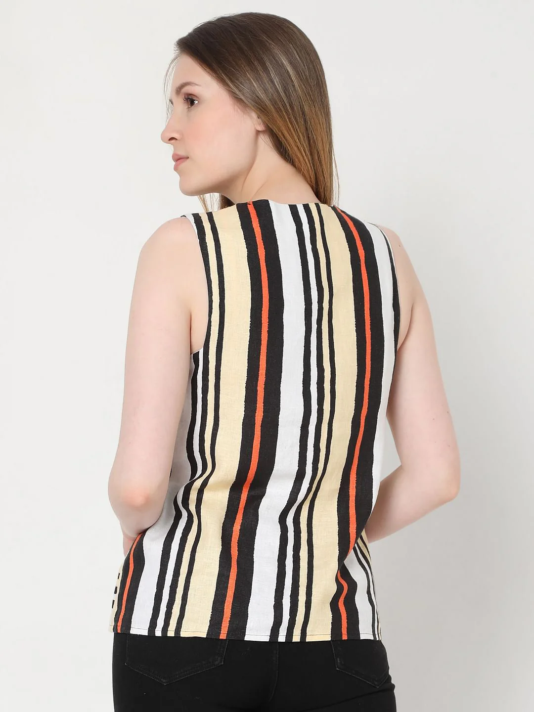 White Asymmetrical Striped Linen Top - Image 4