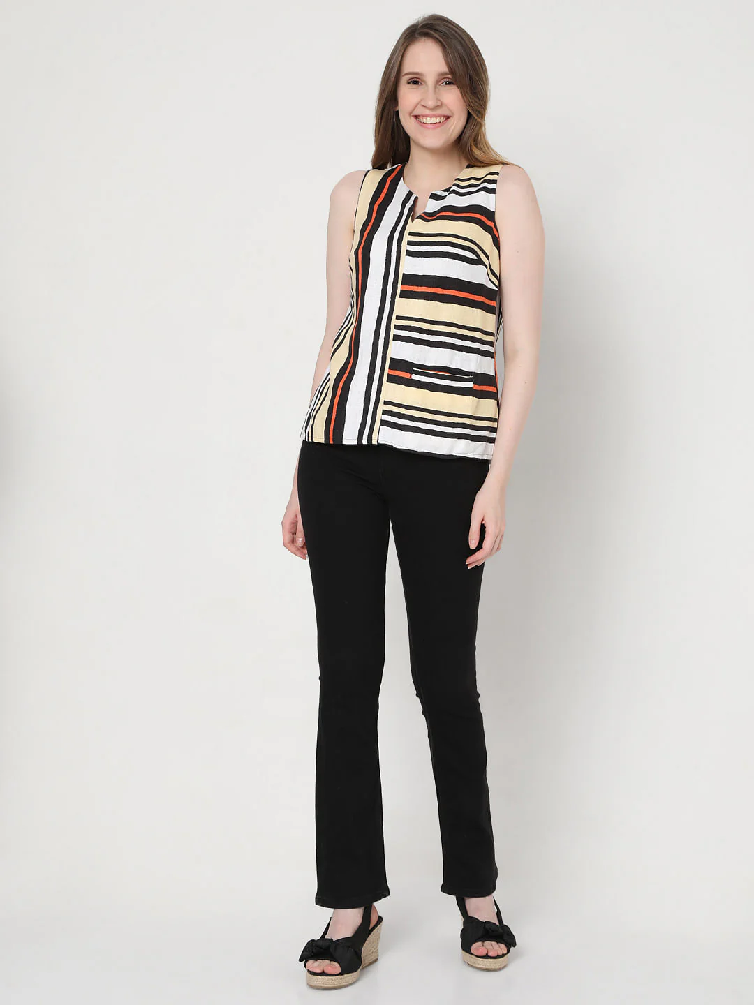 White Asymmetrical Striped Linen Top - Image 5