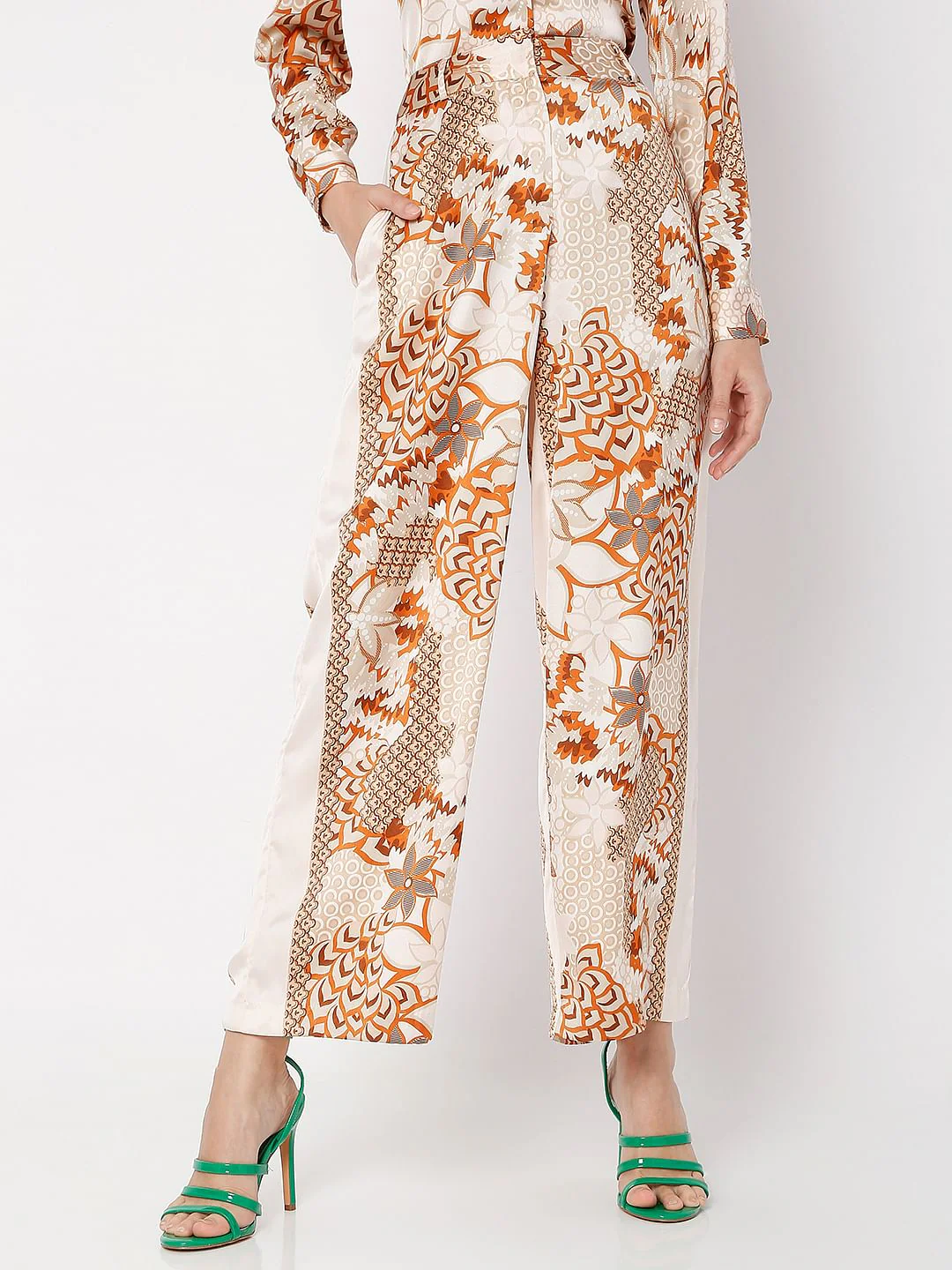 Light Pink High Rise Printed Co-Ord Pants - Image 2