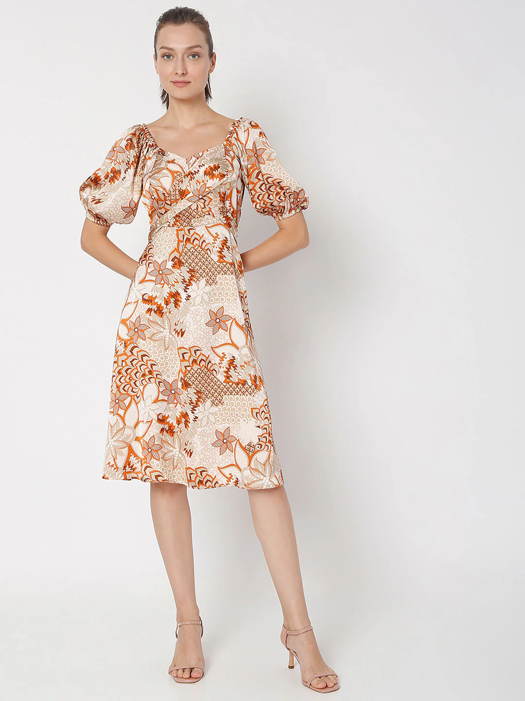 Brown Printed Midi Dress - Image 2