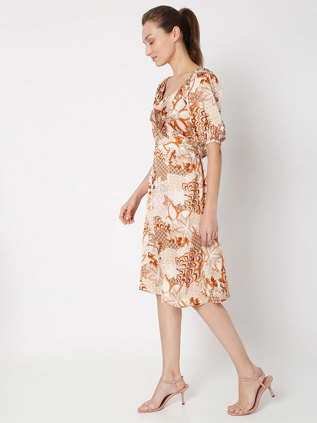 Brown Printed Midi Dress - Image 3