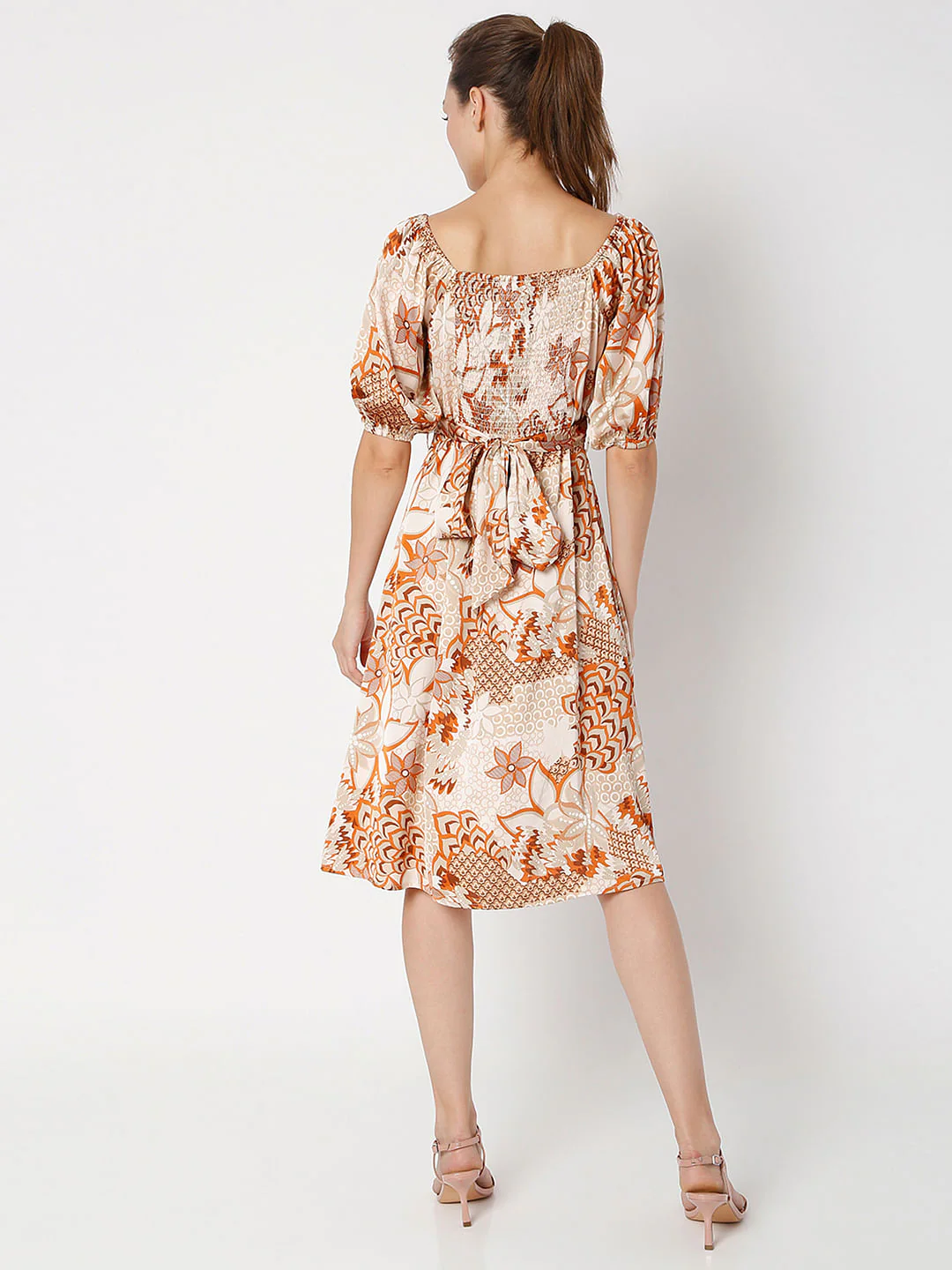 Brown Printed Midi Dress - Image 4