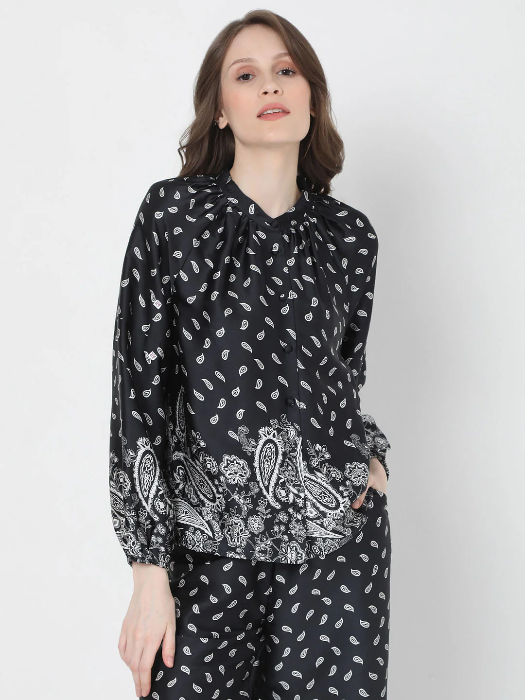 Black Paisley Print Co-Ord Top - Image 2