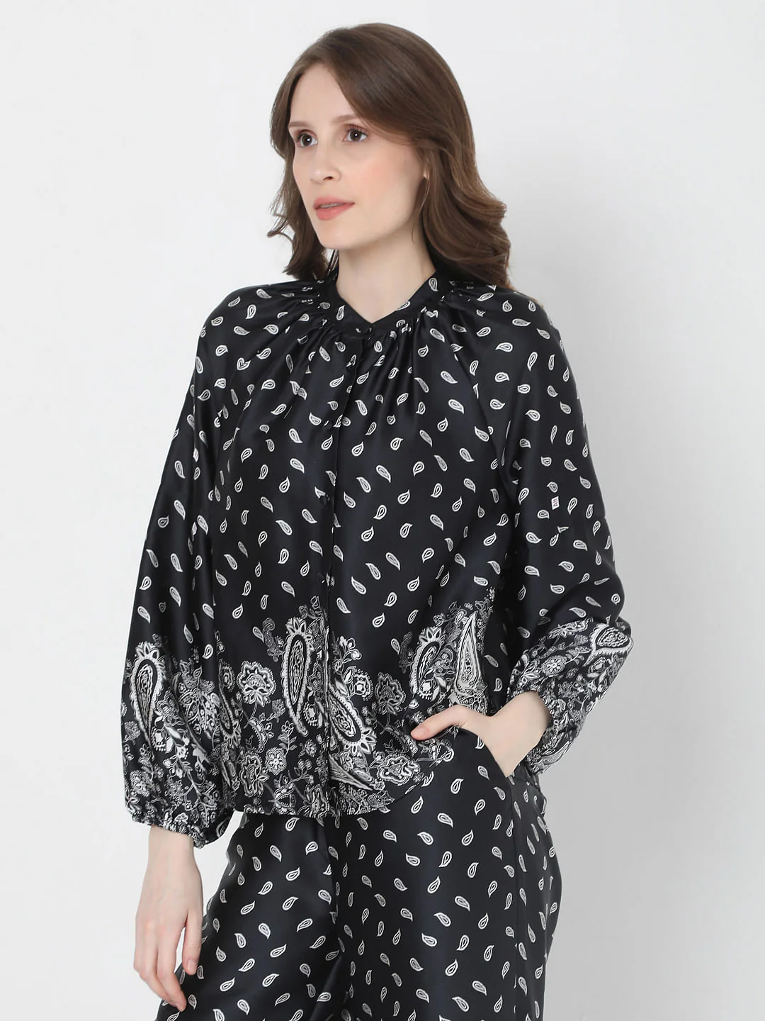 Black Paisley Print Co-Ord Top - Image 3