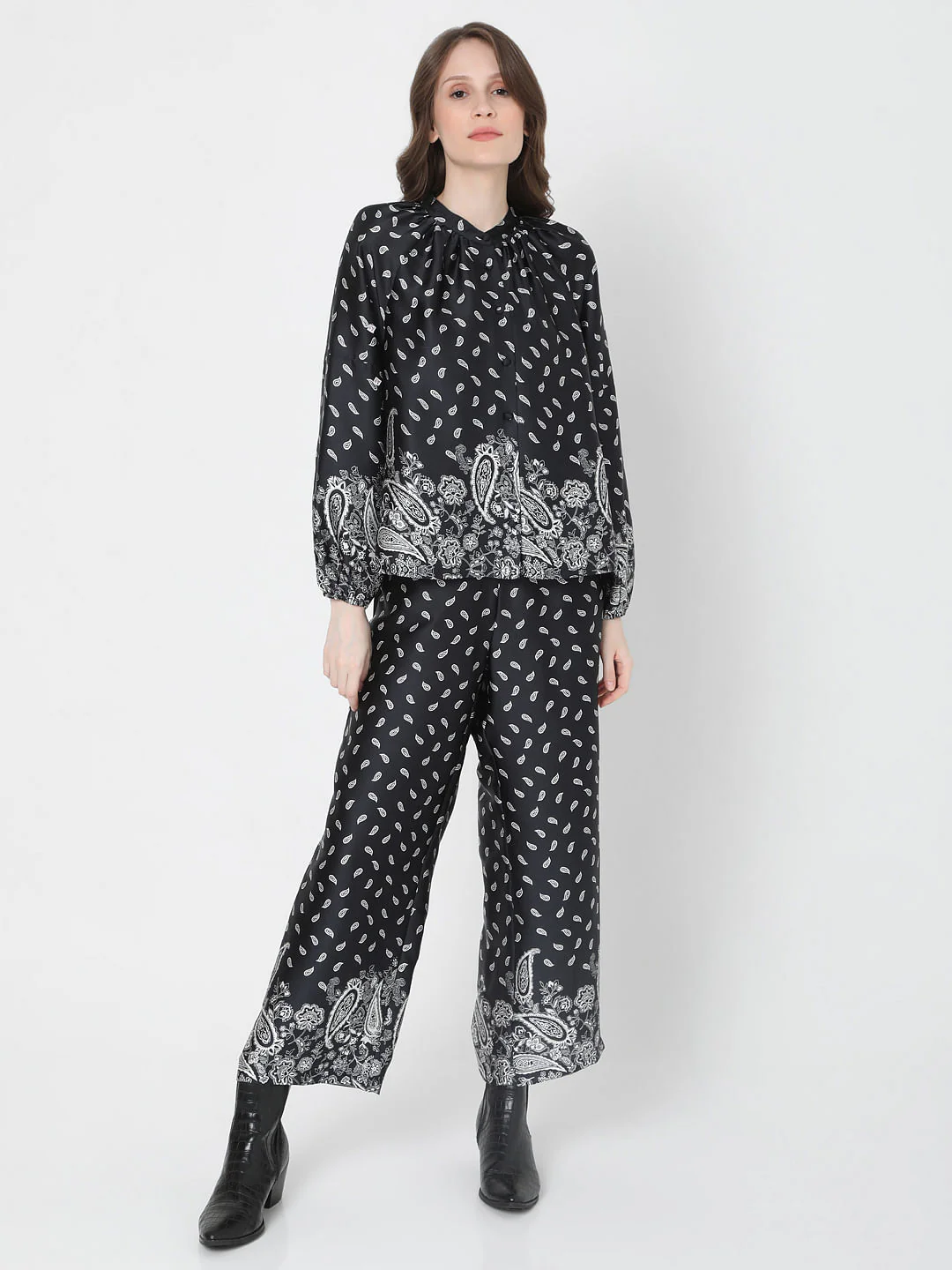 Black Paisley Print Co-Ord Top - Image 5