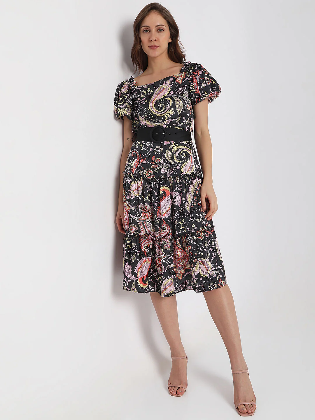 Black Paisley Print Midi Dress - Image 2