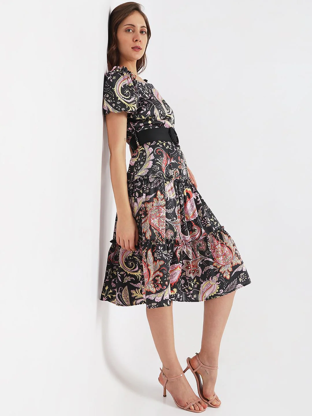 Black Paisley Print Midi Dress - Image 3