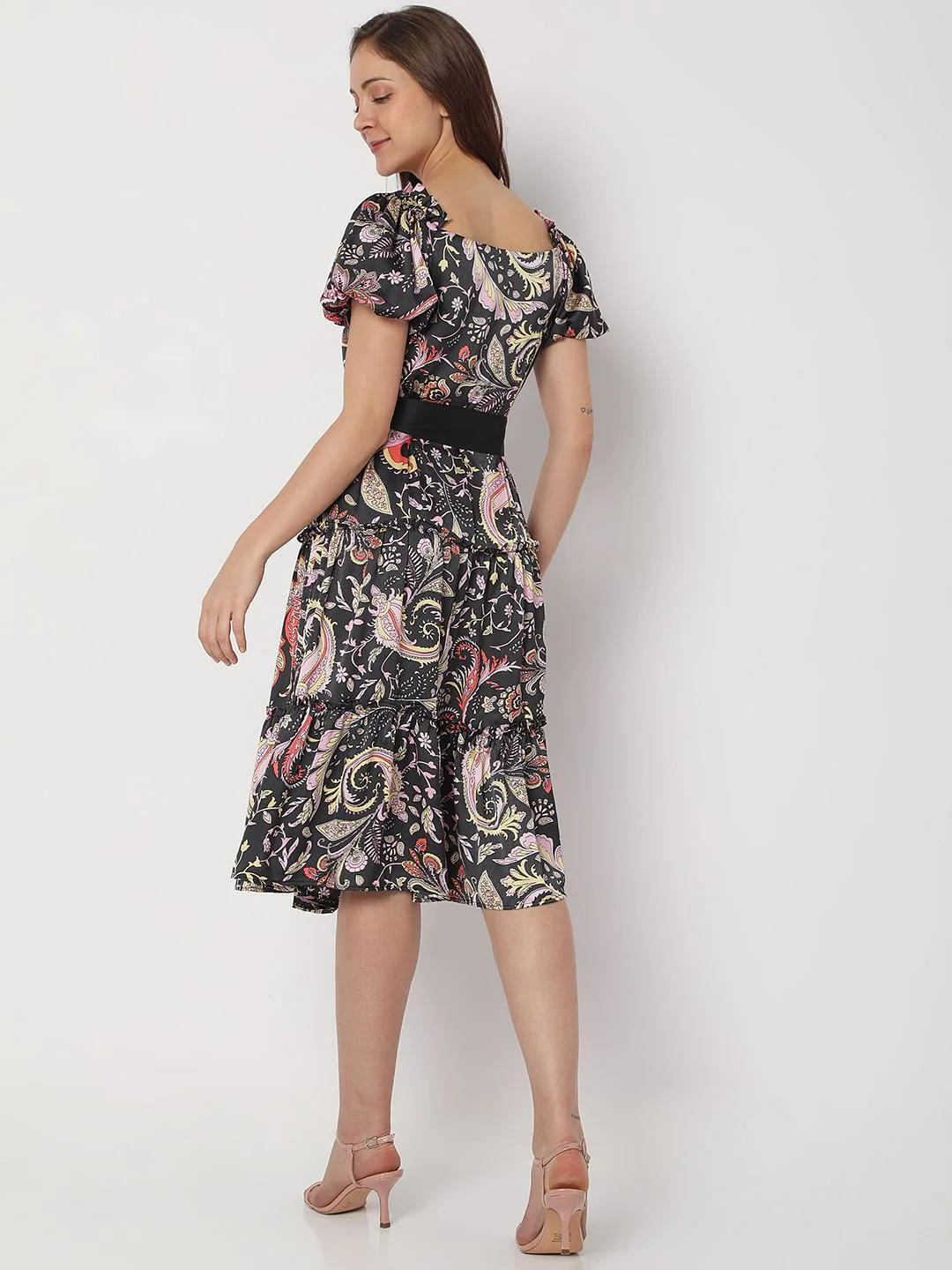 Black Paisley Print Midi Dress - Image 4