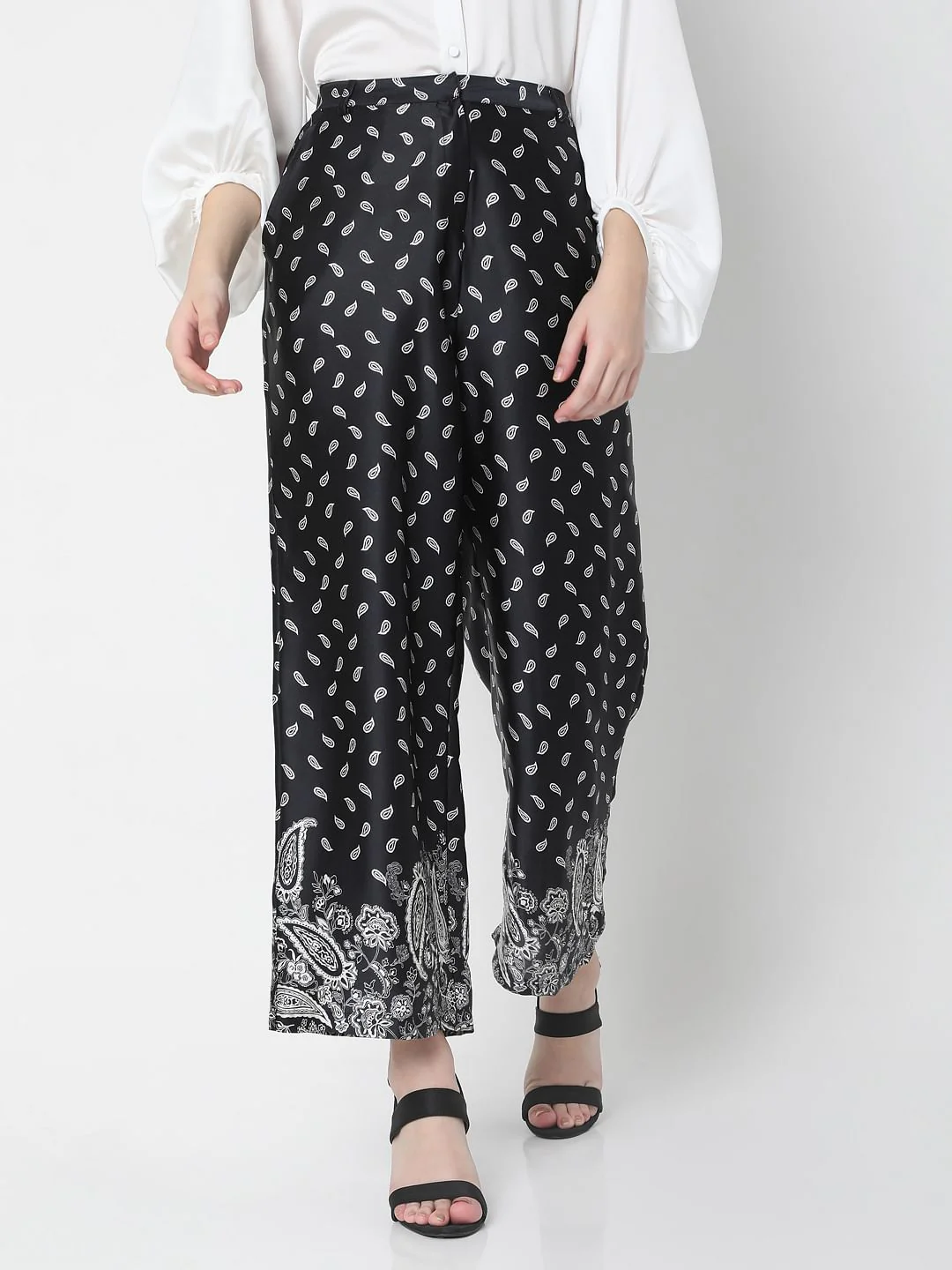Black High Rise Paisley Co-Ord Culottes - Image 2