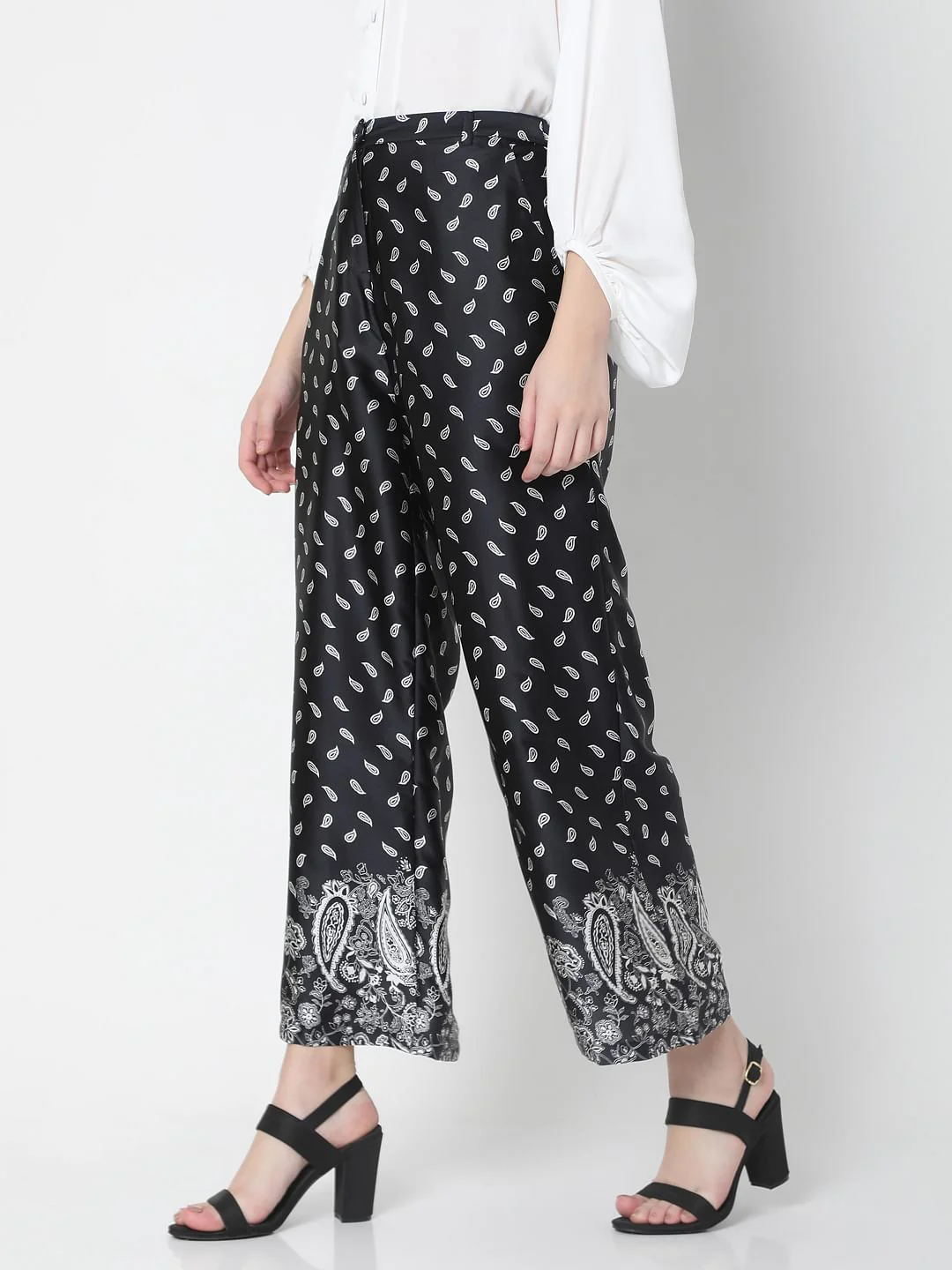 Black High Rise Paisley Co-Ord Culottes - Image 3