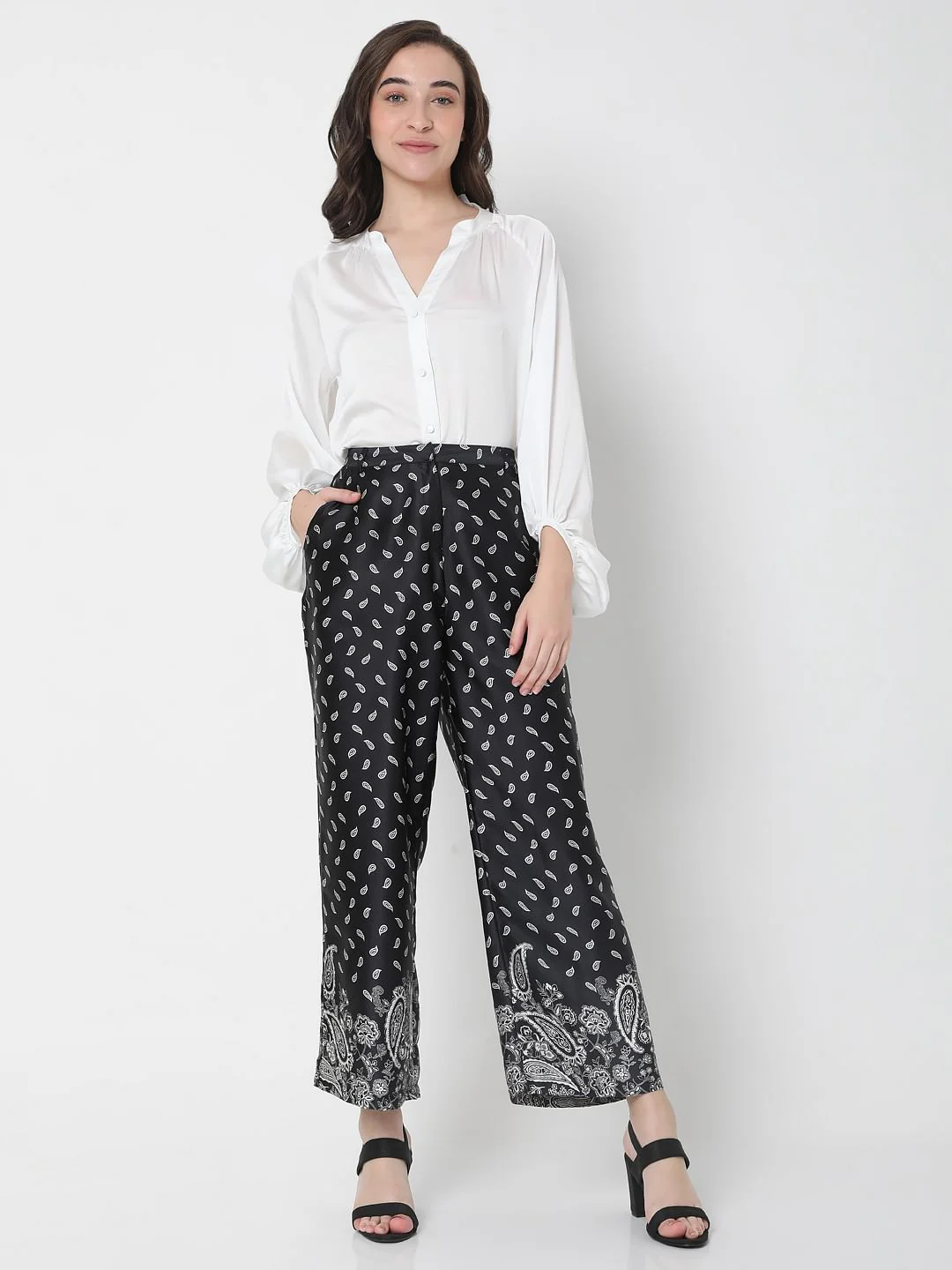 Black High Rise Paisley Co-Ord Culottes - Image 6