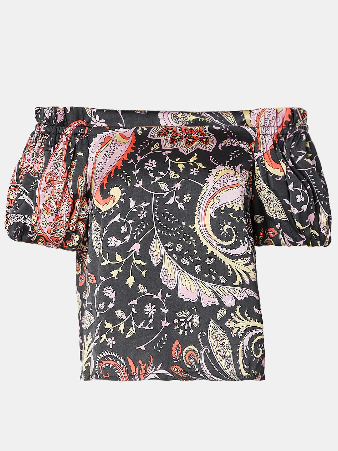 Black Paisley Print Off-Shoulder Top - Image 7