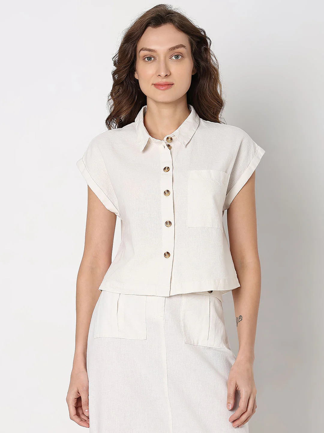 White Cropped Co-Ord Set Shirt - Image 2