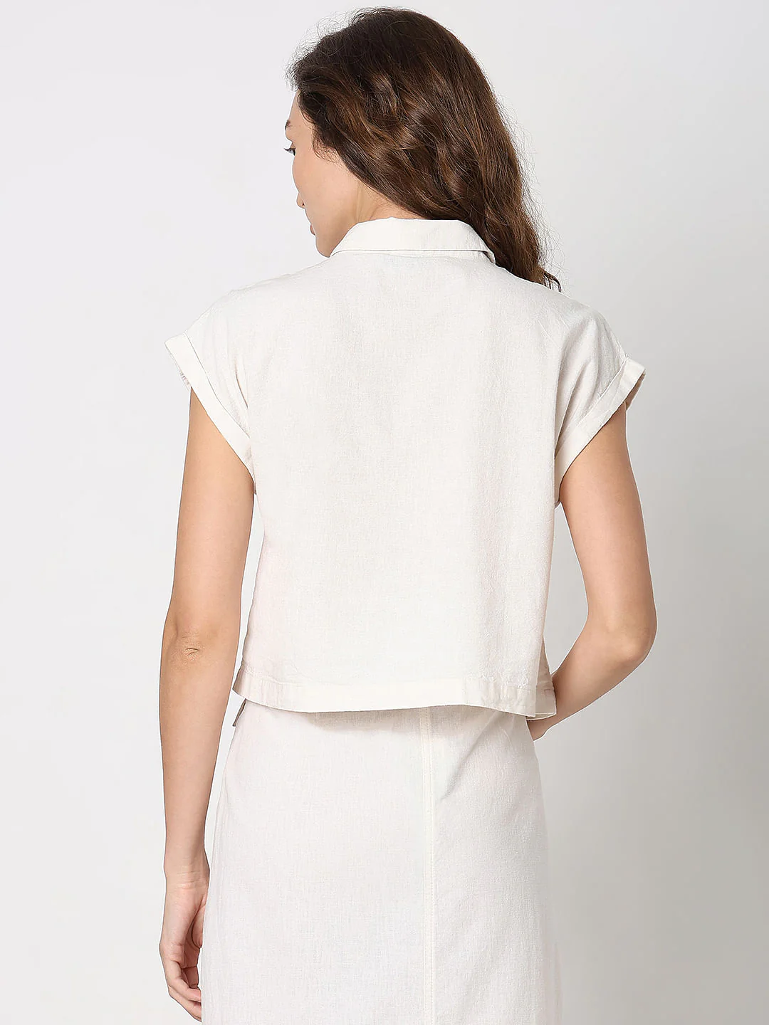 White Cropped Co-Ord Set Shirt - Image 4