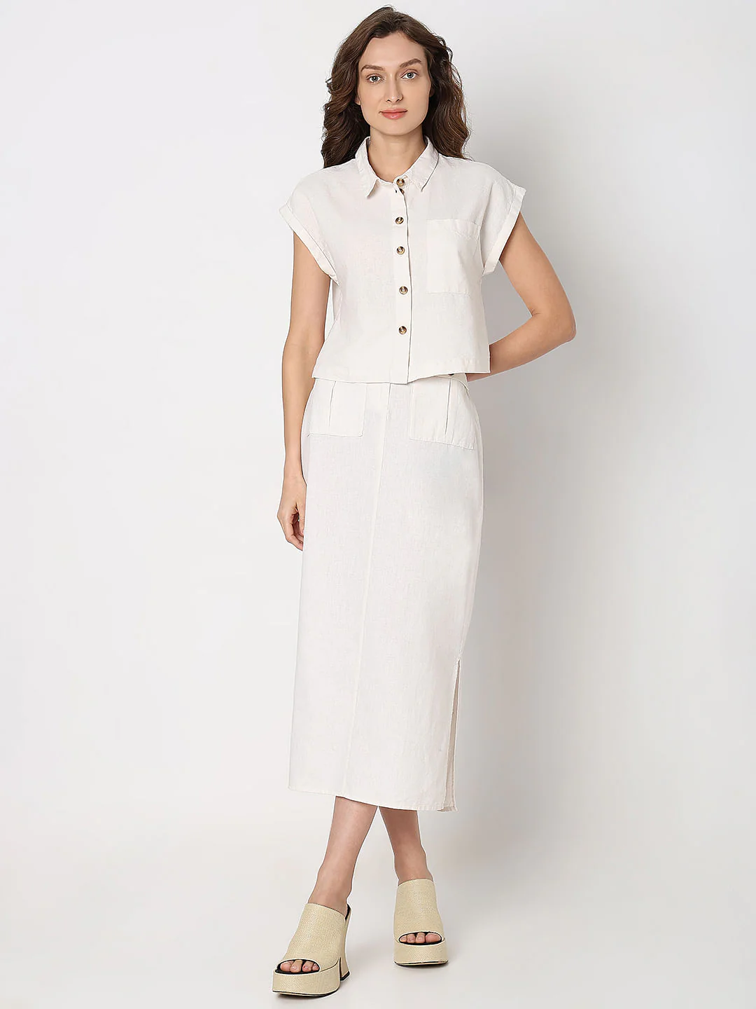 White Cropped Co-Ord Set Shirt - Image 5