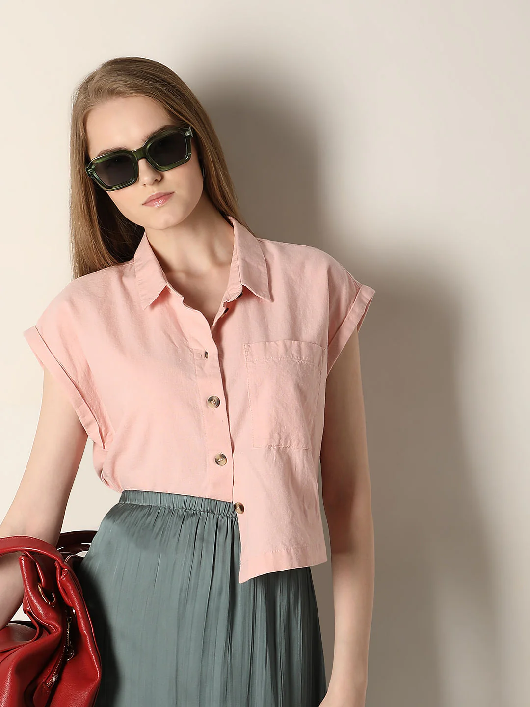 Light Pink Cropped Shirt