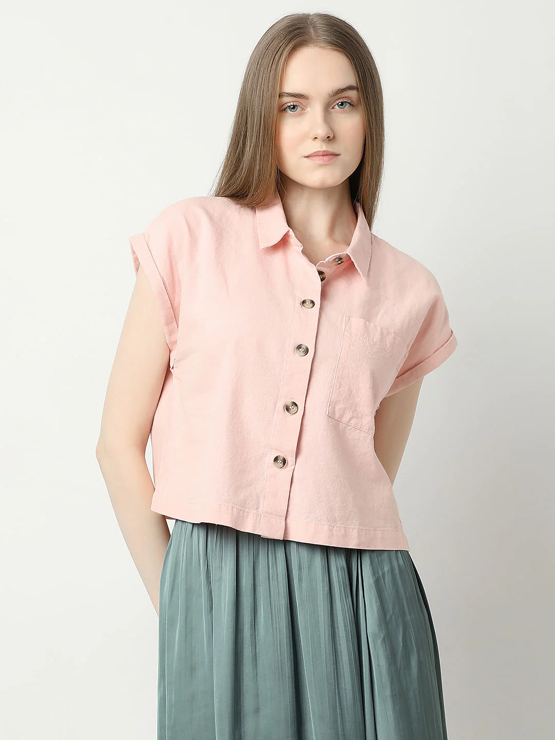 Light Pink Cropped Shirt - Image 2