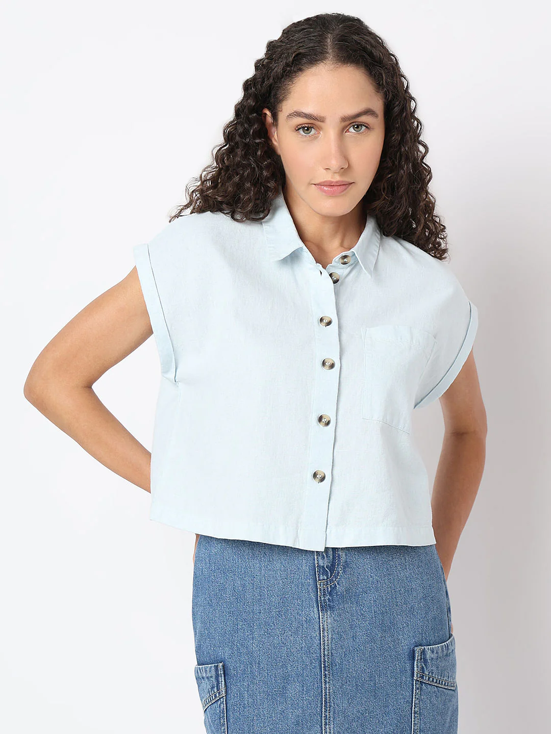 Light Blue Cropped Shirt - Image 2