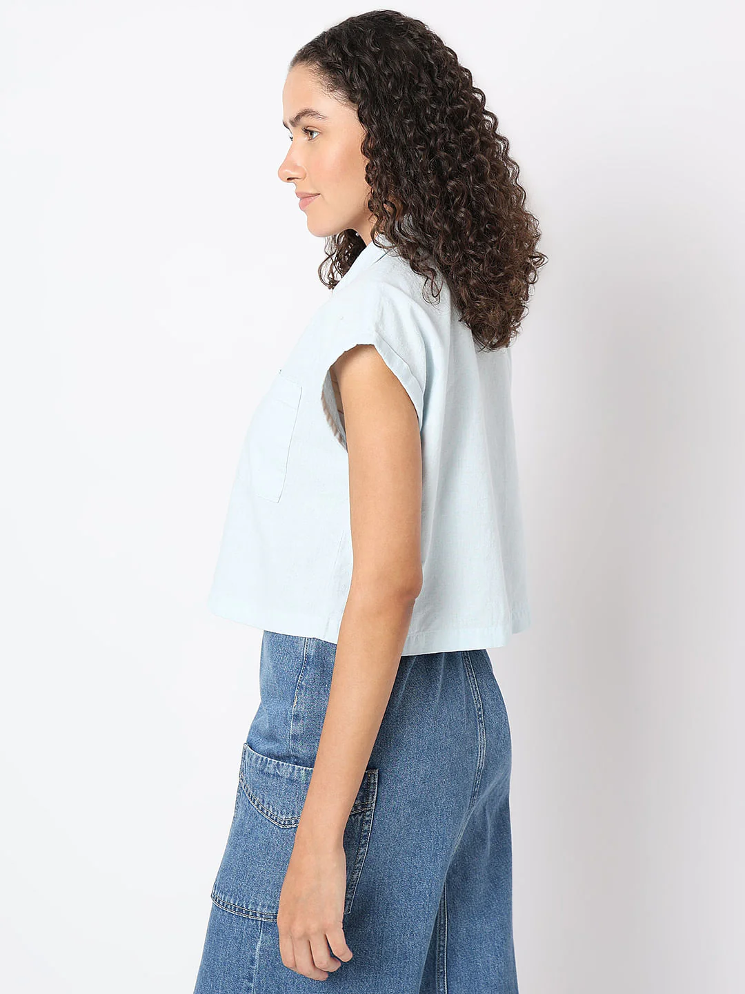 Light Blue Cropped Shirt - Image 3