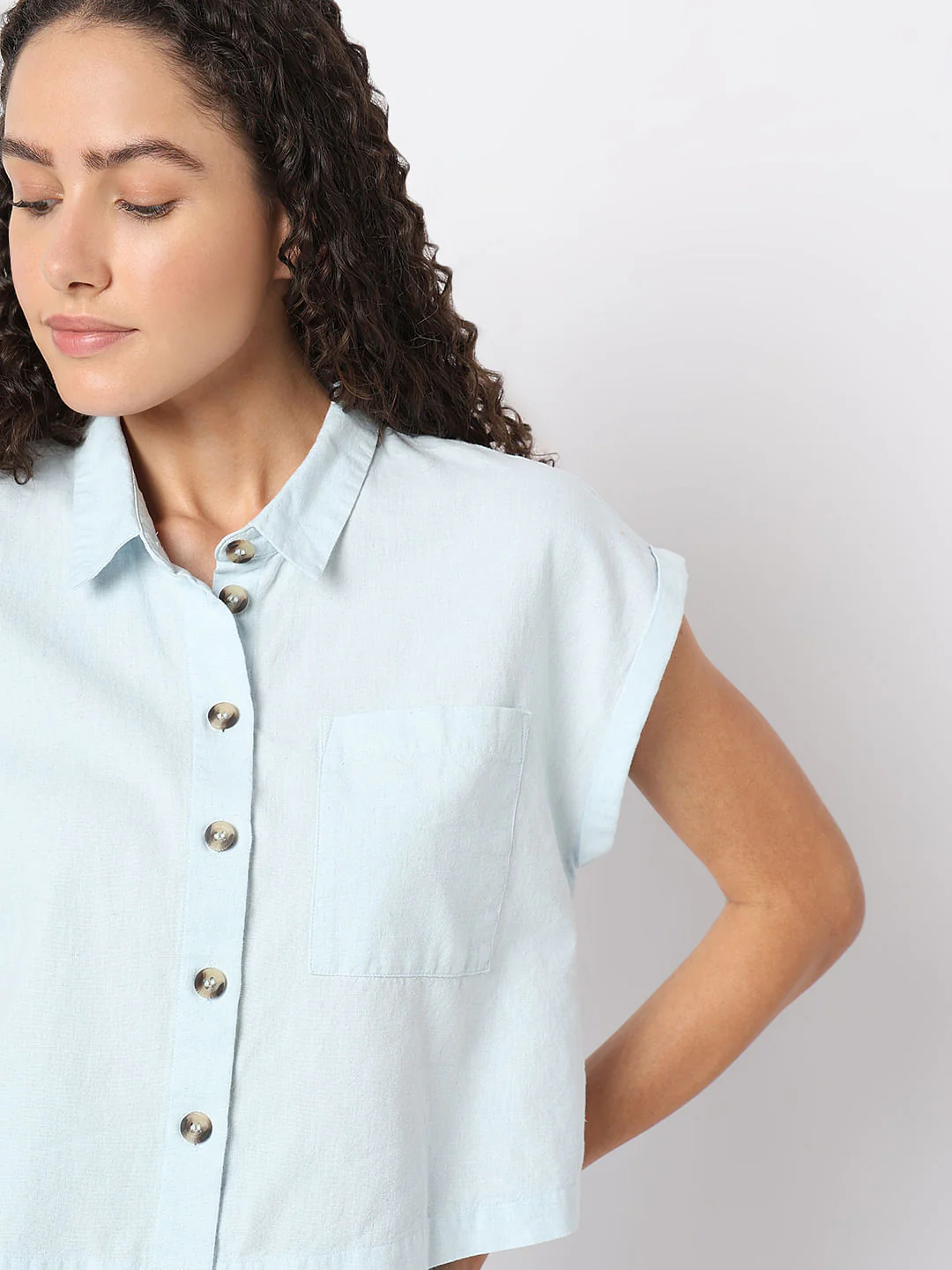 Light Blue Cropped Shirt - Image 6