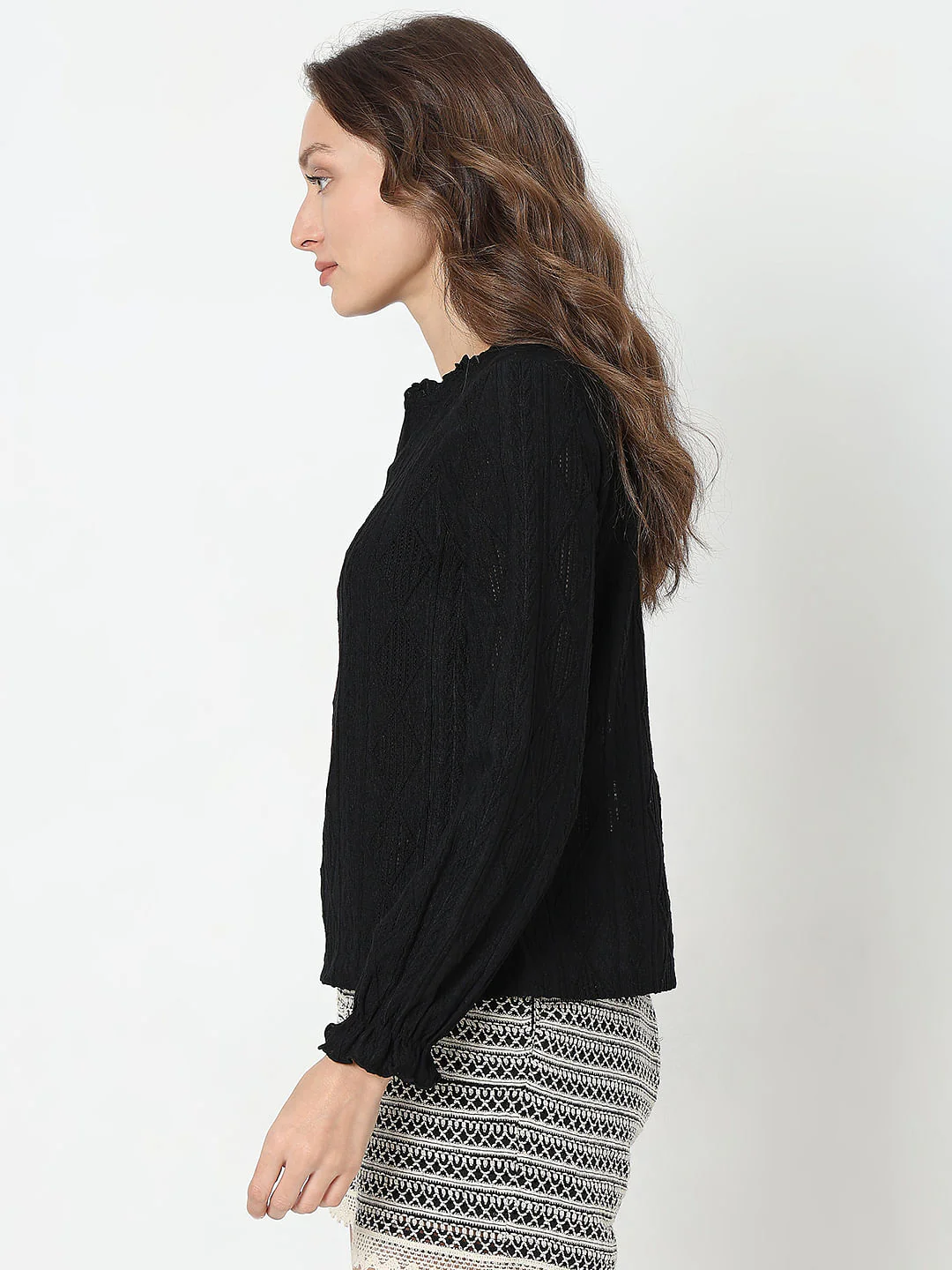 Black Frill Collar Knit Top - Image 3