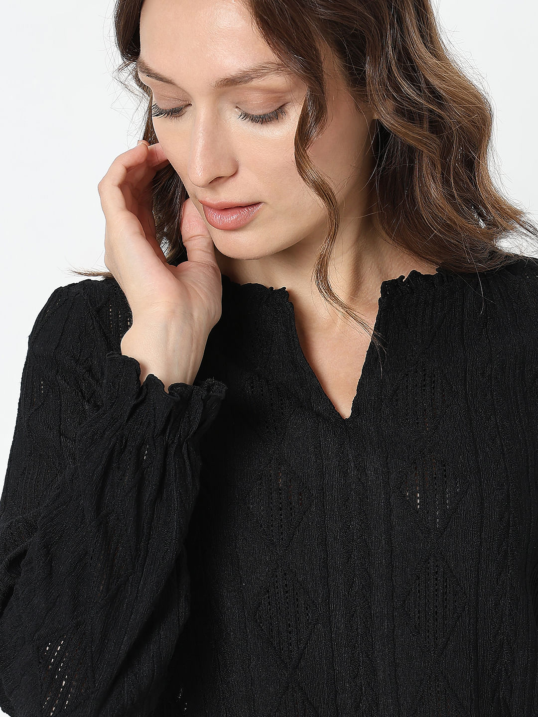 Black Frill Collar Knit Top - Image 6