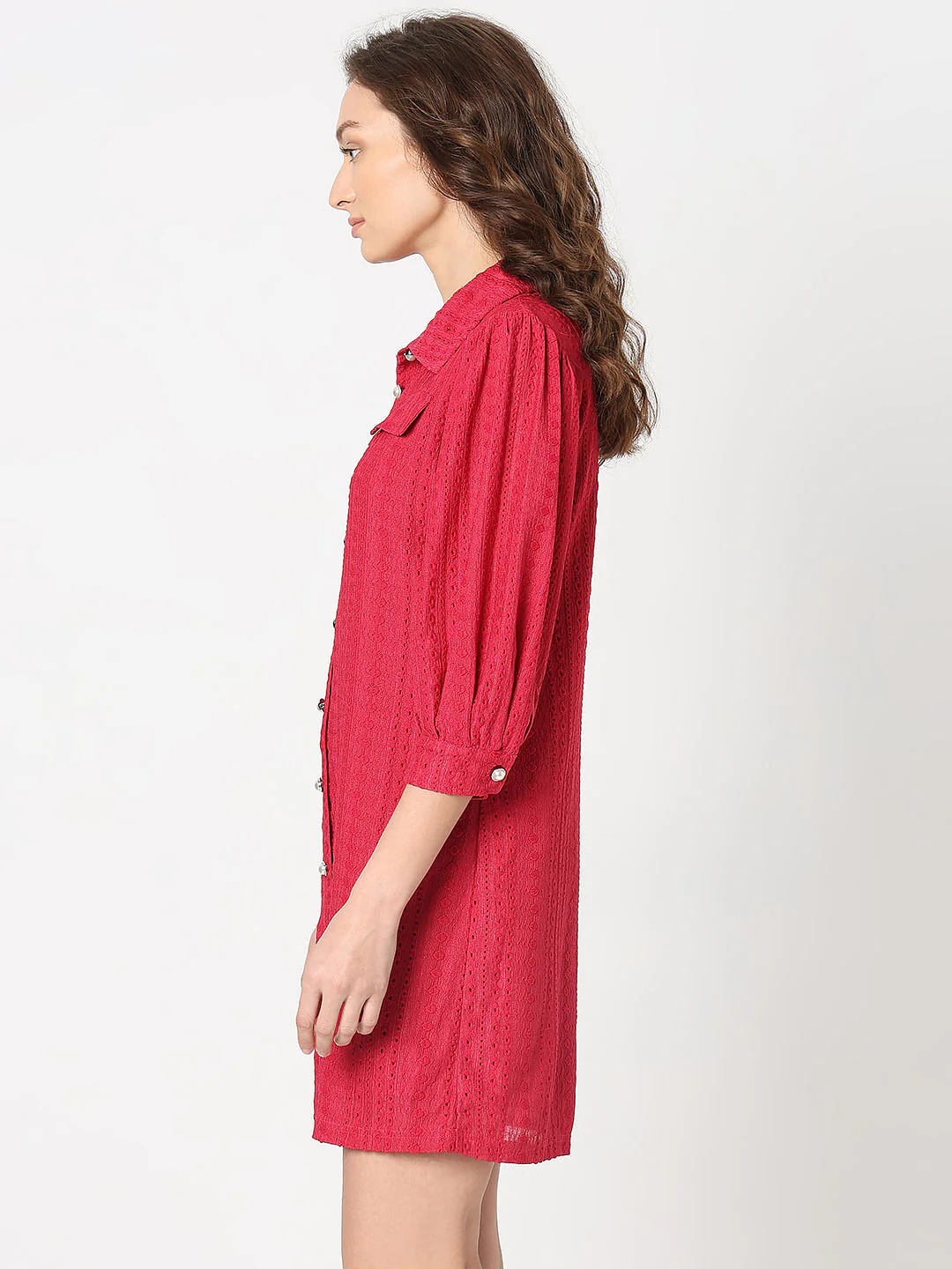 Red Schiffli Shirt Dress - Image 3