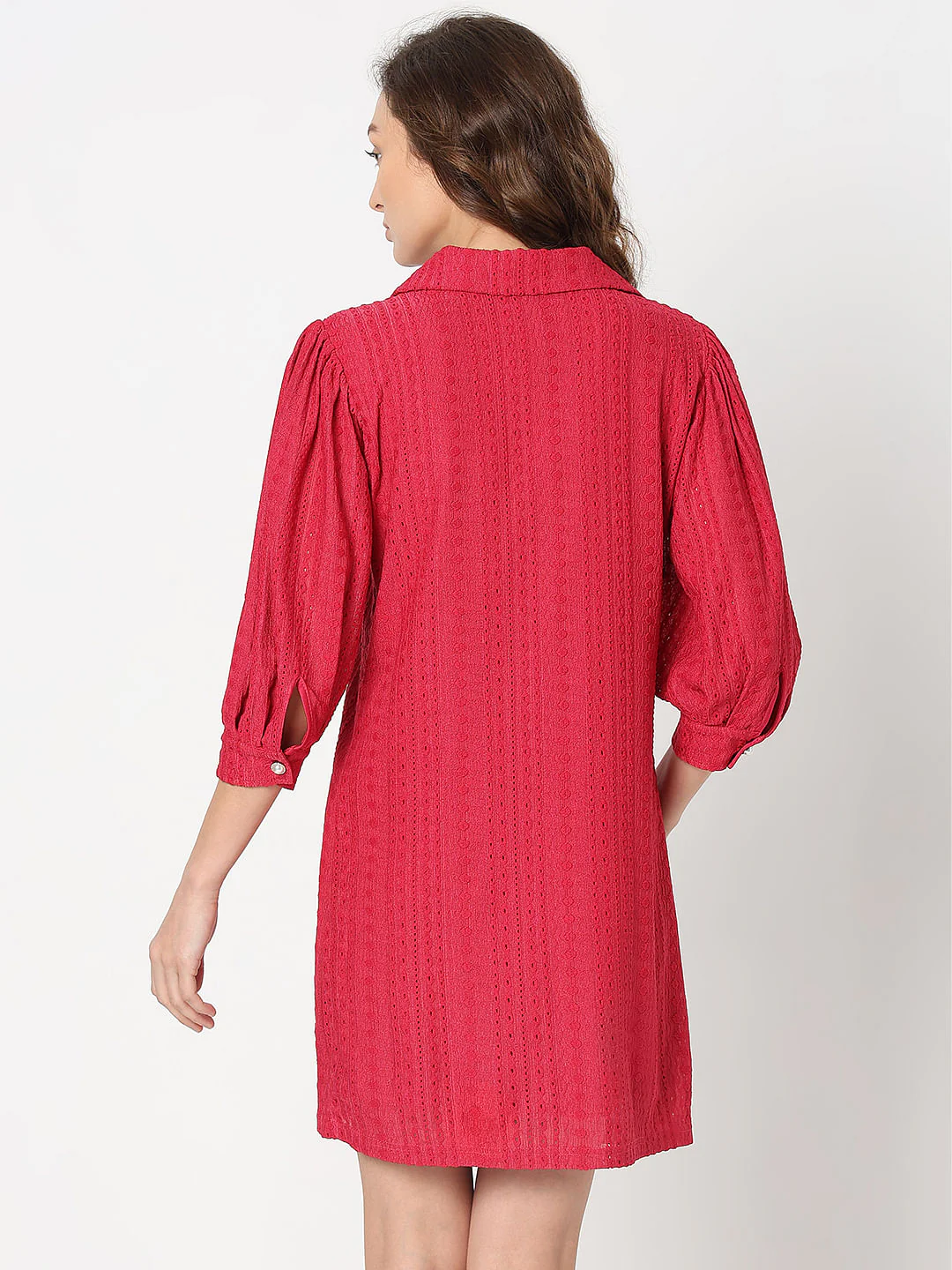 Red Schiffli Shirt Dress - Image 4