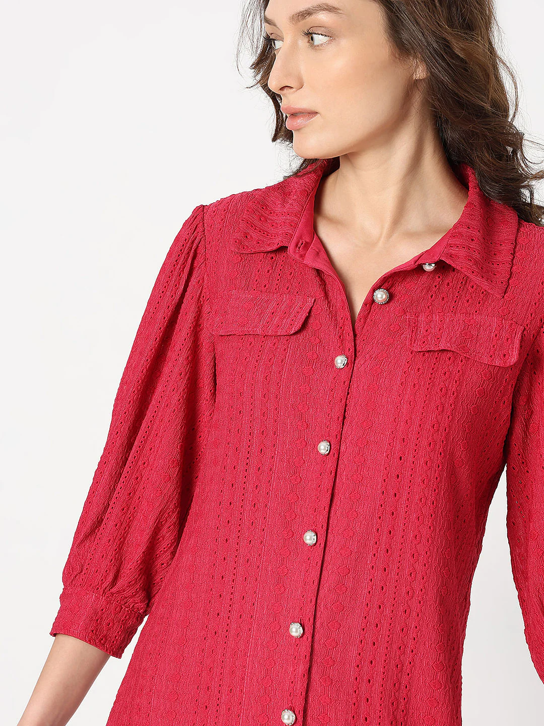 Red Schiffli Shirt Dress - Image 6