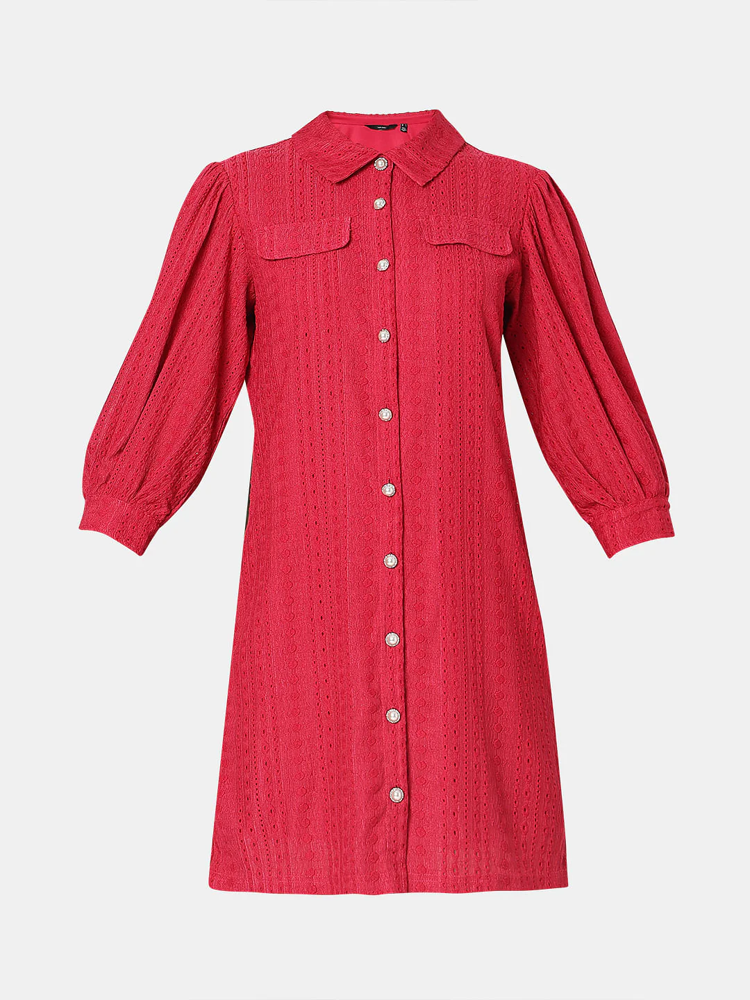 Red Schiffli Shirt Dress - Image 7